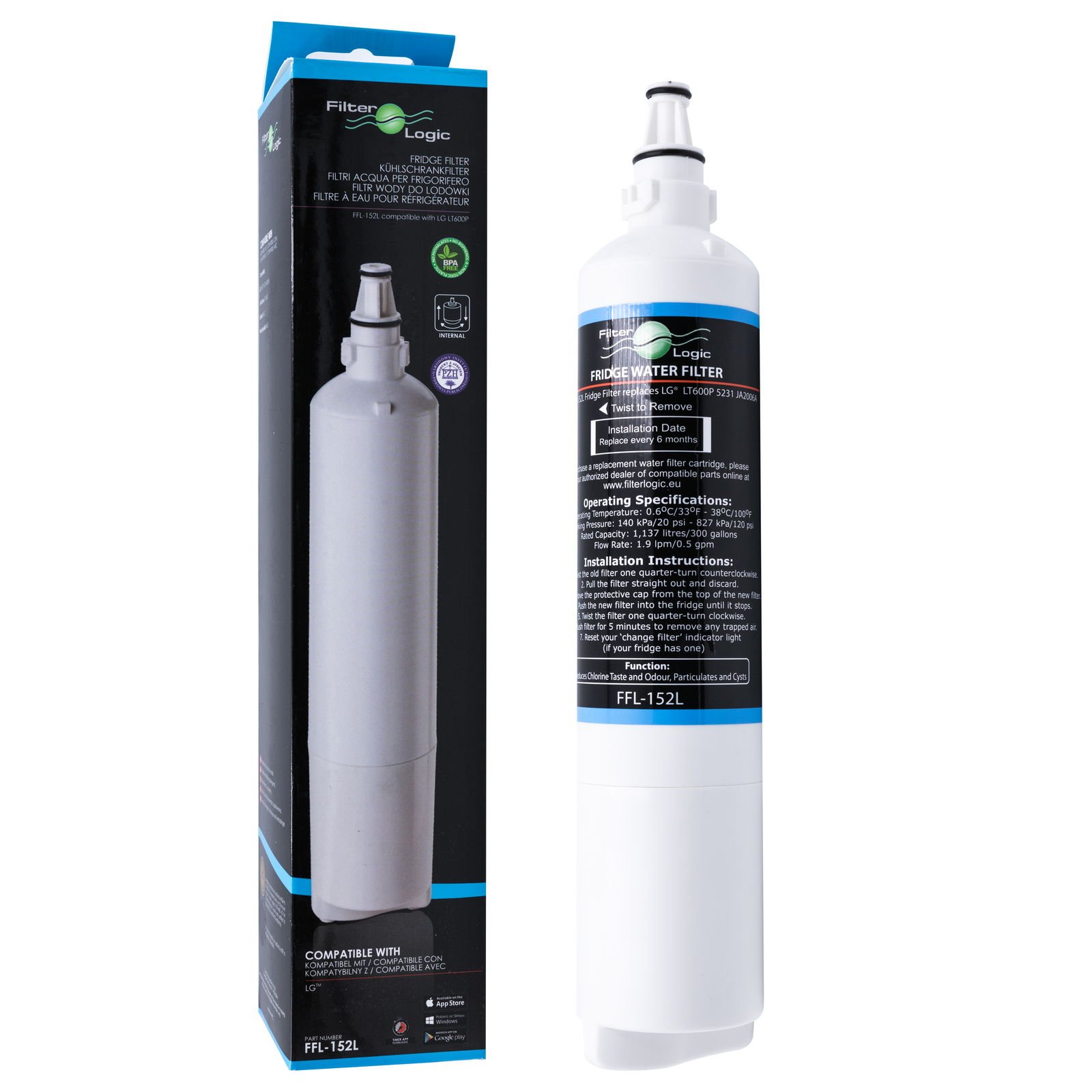 Filterlogic Ffl-152L Fridge Water Filter Compatible With Lg Lt600P from B&Q