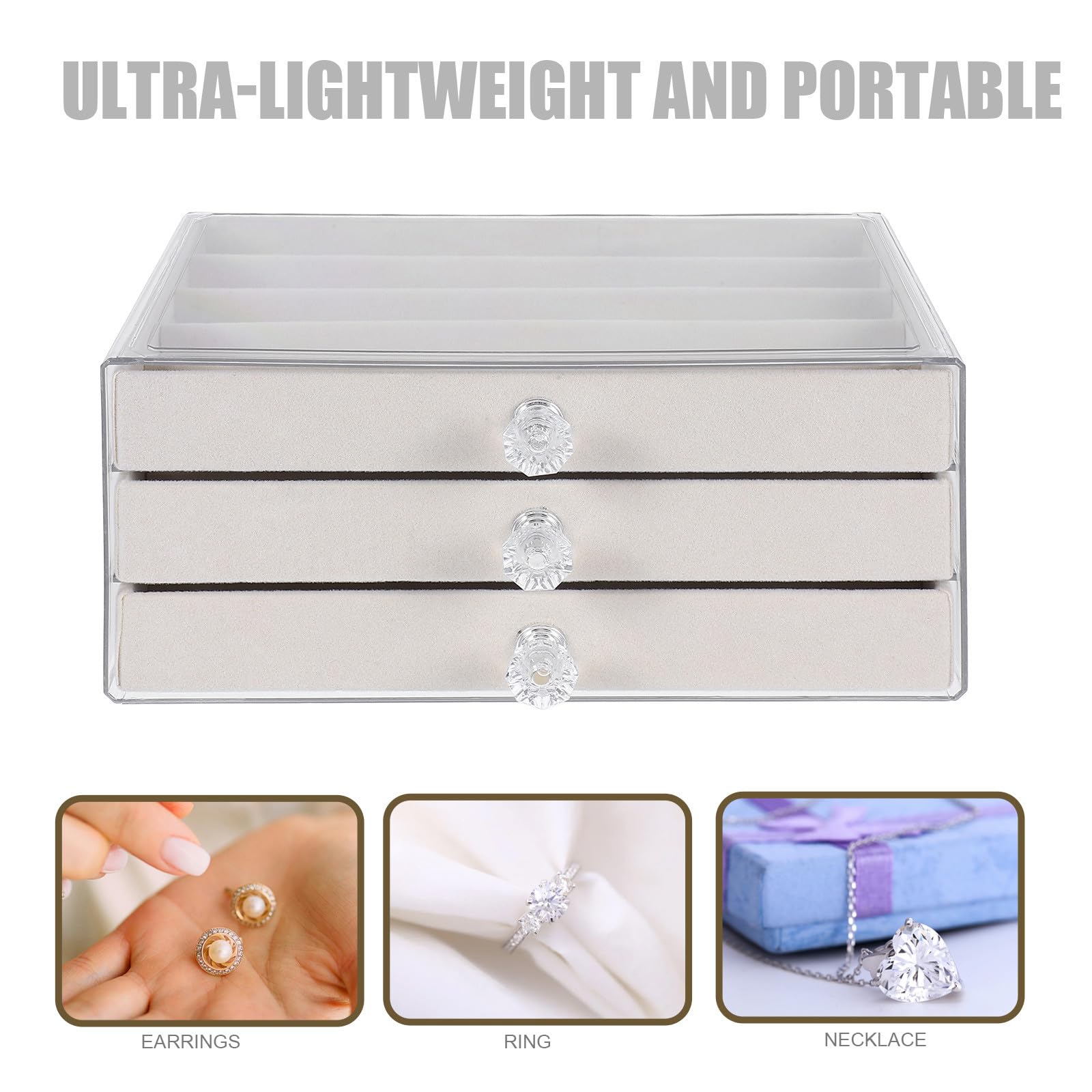 Zerodeko Organizer in Velluto Beige per Collane e Bracciali, Scatola Portaoggetti Antipolvere 15 Scomparti e 3 Strati, Custodia da Scrivania per Donne e Ragazze