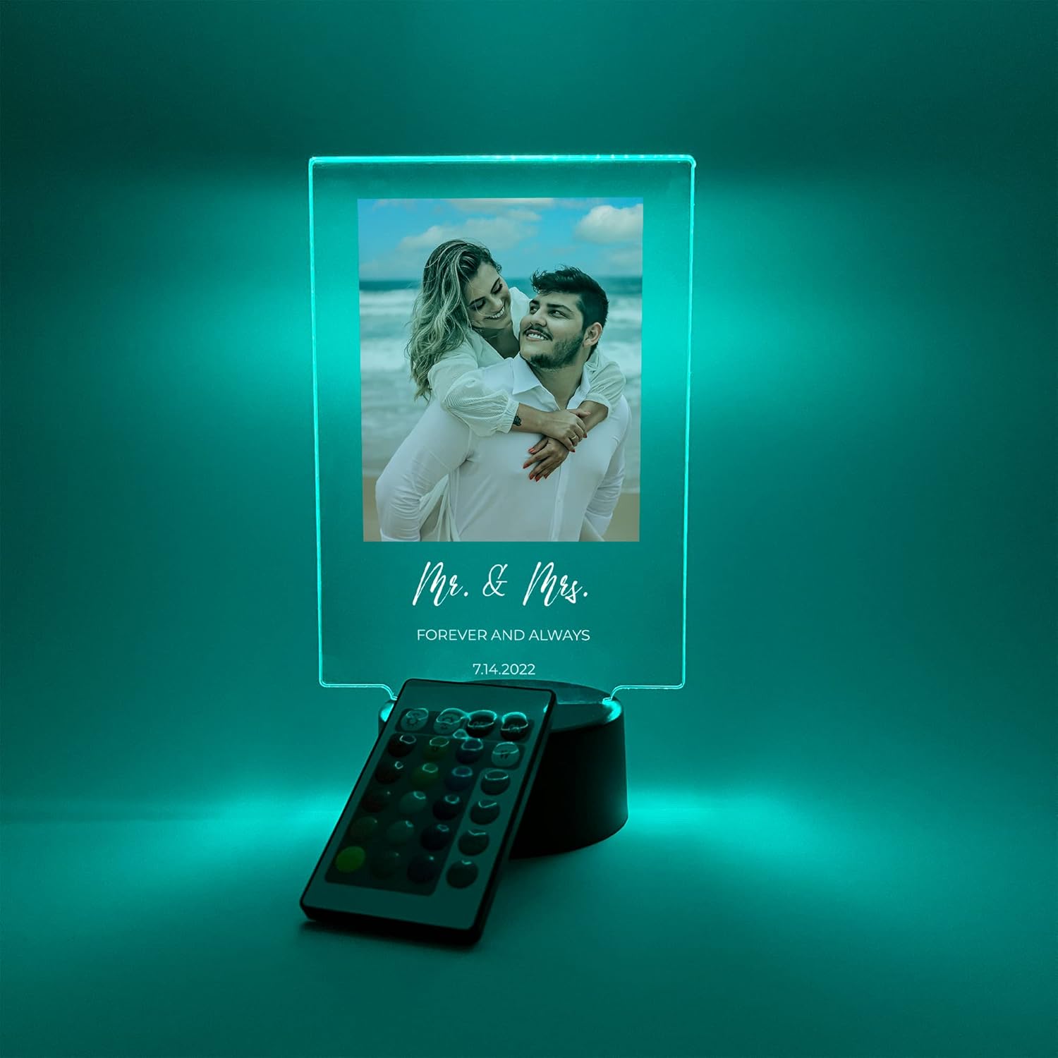 MIRROR MANIA Custom Personalized Photo Your Own Picture LED Light Up Stand Home Décor Gift for Her Him Anniversary Wedding Couple Girlfriend Boyfriend Desk Lamp 16 Colors Options & Remote