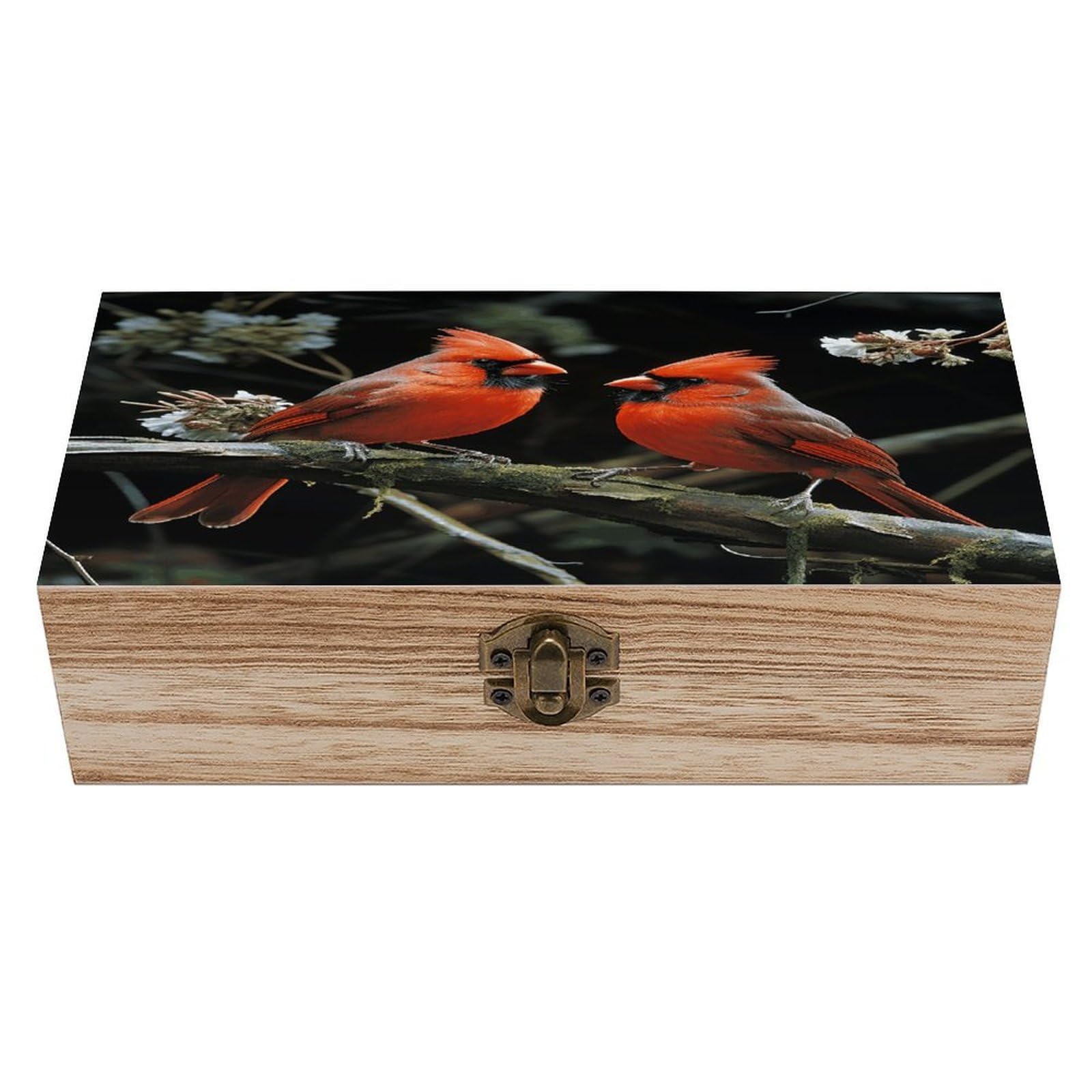 VstaDank Cardinals Birds Fauna Wild Wooden Storage Box Wooden Keepsake Box with Hinged Lid Exquisite Solid Wood Decorative Jewelry Case Memory Box for Jewelry Photos Letters Crafts Trinkets