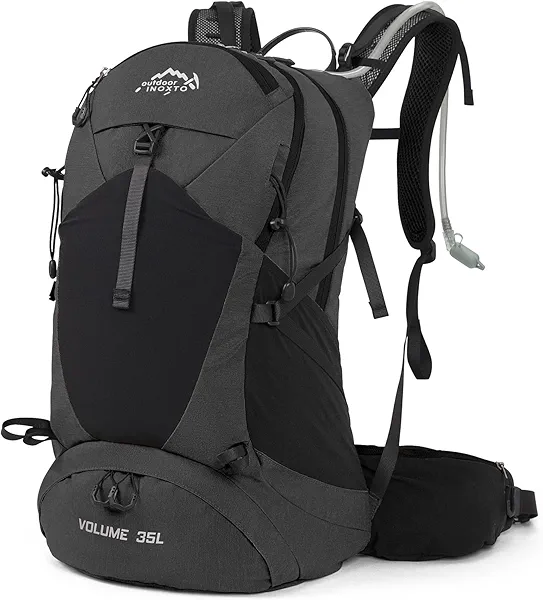 IX INOXTO Hiking Backpack,35L Waterproof Hiking Daypack with 3L Water Bladder and Rain Cover, Lightweight Travel Camping Backpack for Men Women (Black)