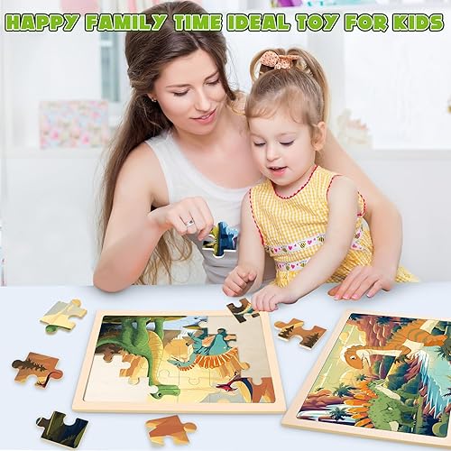 Miniatura 7 de Rompecabezas de madera de dinosaurios para niños de 3, 4 y 5 años, paquete de 4 rompecabezas Montessori de 24 piezas para niñas y niños, actividades