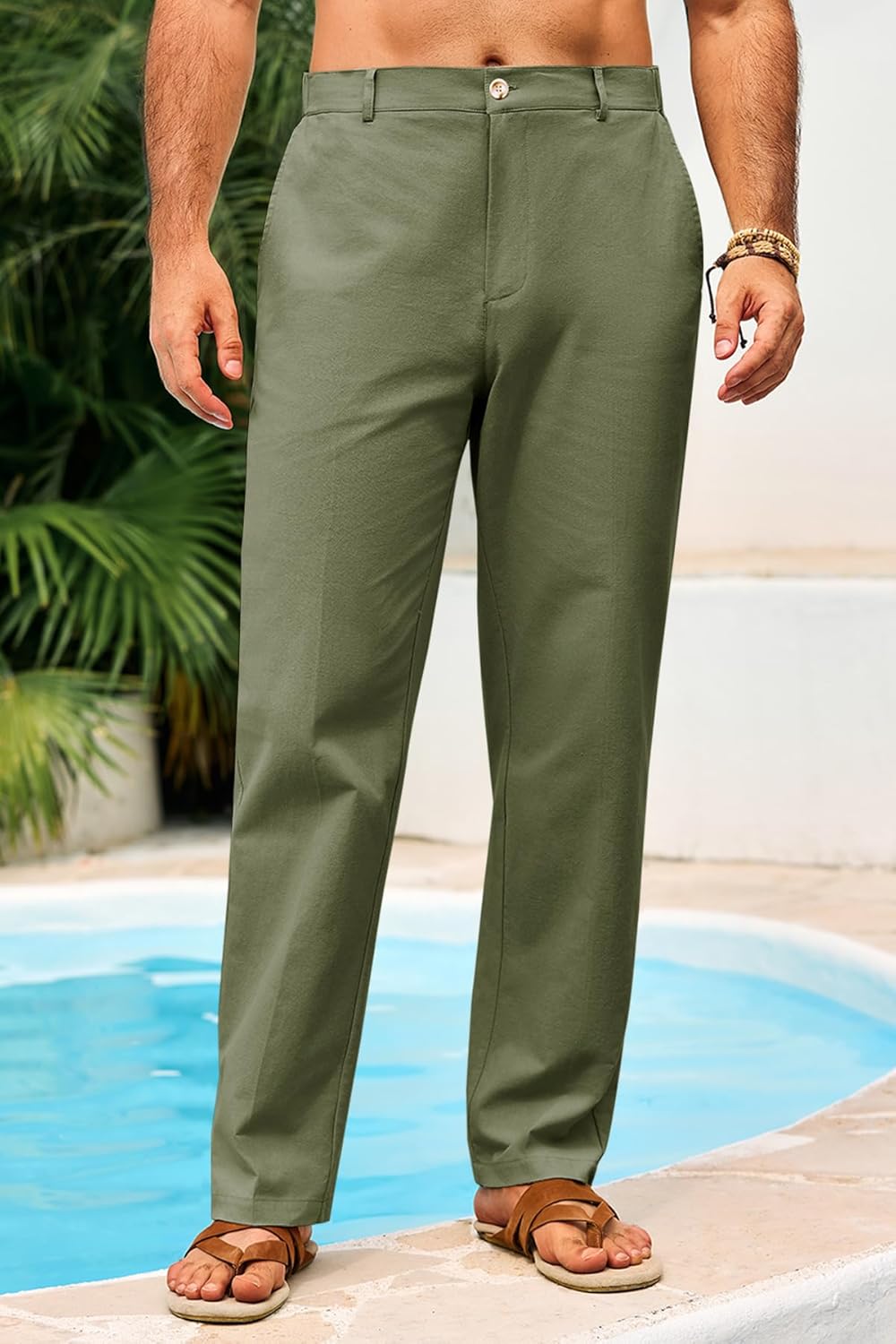 Runcati Mens Casual Pants Linen Elastic Waist Lightweight Straight Leg Pants Cotton Loose Fit Summer Beach Yoga Trousers - Image 3