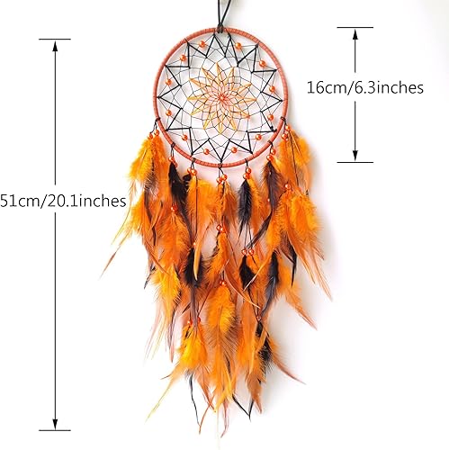 Miniatura 2 de Atrapasueños de plumas negras y naranjas, decoración de pared hecha a mano, atrapasueños, adorno colgante de pared para dormitorio, sala de estar,