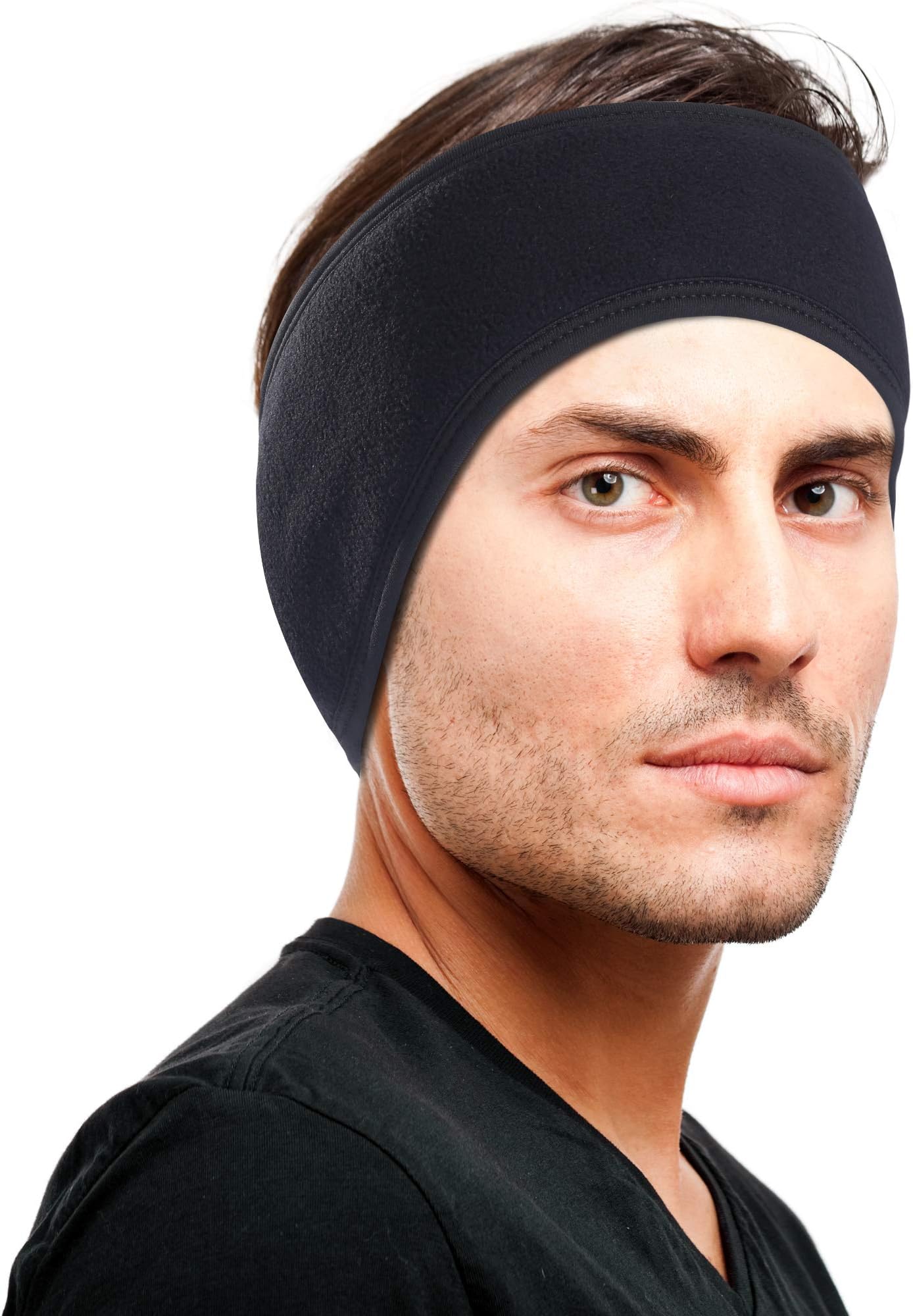 Winter Headband Ear Warmer Fleece Headbands Gear Ear Muffs Earband for Men Women Ponytail Cold Weather Snow Runners Jogging Thermal Double-Layer (Black)