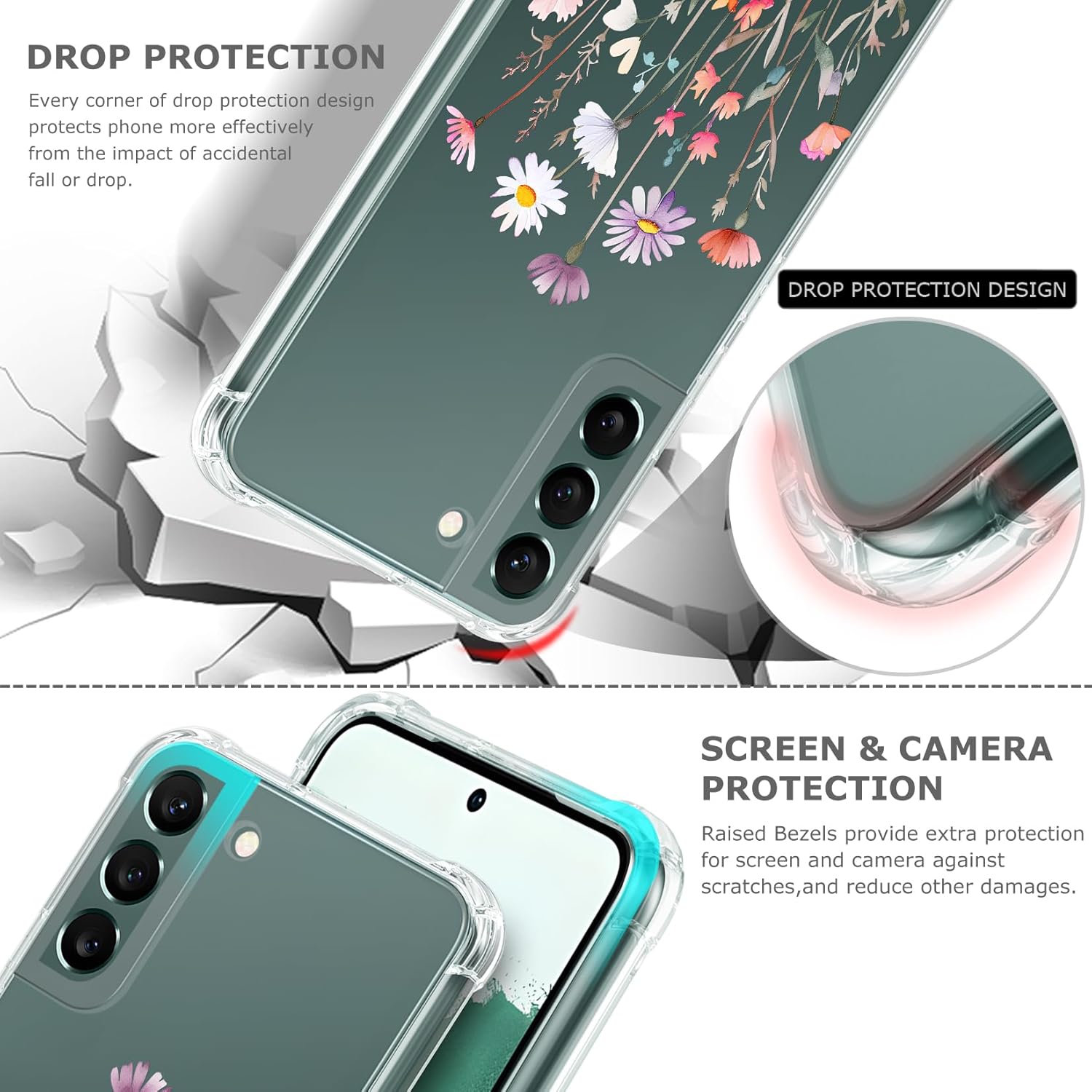 Floral Clear Case for Galaxy S22+ for Women/Girls,Pretty Phone Cover for Samsung Galaxy S22 Plus 5G,Flower Design Slim Soft Transparent Drop Proof TPU Protective Silicone Bumper Shell,FL-37 - Image 4