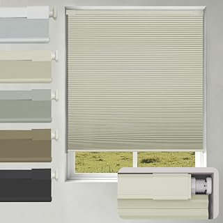 No Drill No Tools Blackout Cellular Shades,Cordless Blinds for Indoor Windows,Room Darkening Window Shades Honeycomb Blinds for Bedroom,Office,Home,Beige,32.5" w x 64" h