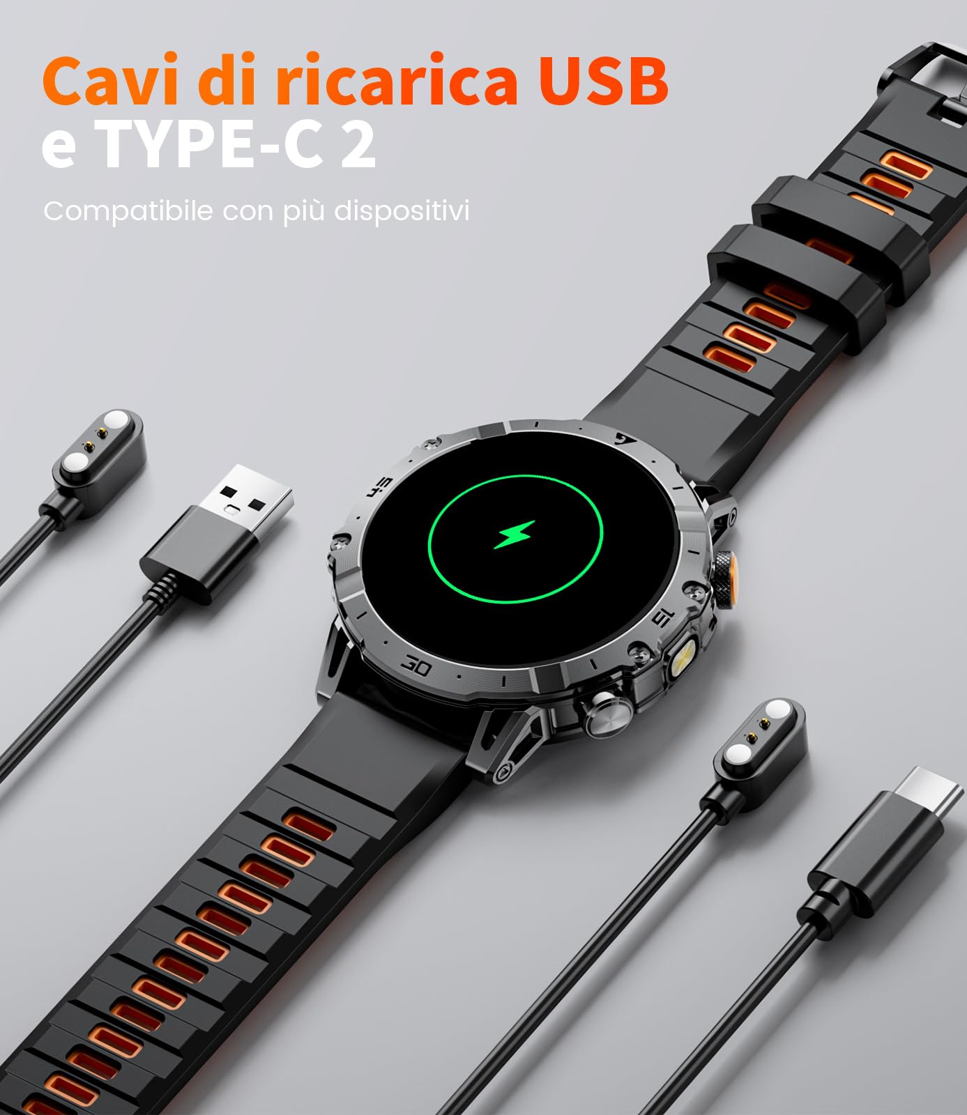 LIGE Smartwatch Uomo con 1000mAh/Torcia LED,Chiamata Bluetooth,1.7" Smart Watch Militare con 110+ Modalità Sportive,Impermeabile,Frequenza Cardiaca, Android iOS,3 Braccialetti+2 Caricabatterie,EF18-E