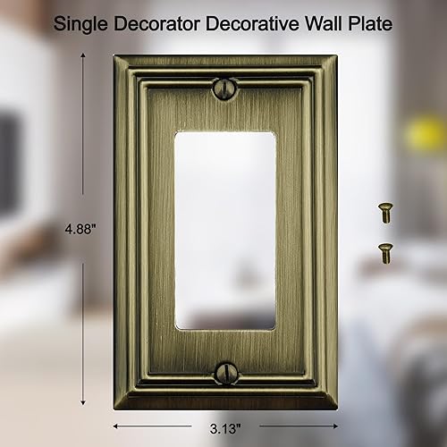 Miniatura 9 de OKAWYC Adler - Placa de pared de metal para interruptor de luz dúplex de palancadúplex, paquete de 2 unidades de latón antiguo, cubierta de salida