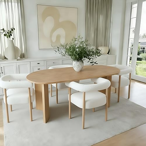 Mid-Century Modern Dining Chairs Set of 4, Armrest Barrel Dining Chairs Side Accent Chairs with Curved Back, Upholstered Wood Armchairs for Kitchen,