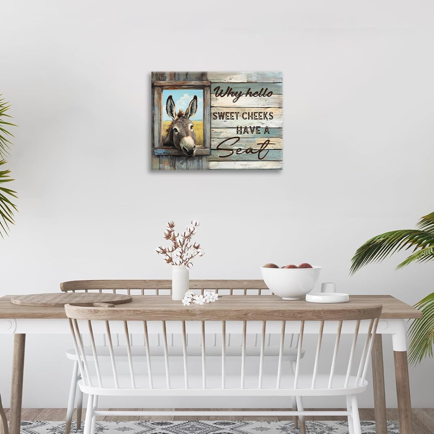 Farmhouse Donkey Bathroom Wall Art, Funny Donkey Canvas Wall Decor, Sweet Cheeks Pictures Framed Painting, Artwork for Bathroom Living Room Bedroom 20L'' × 16W''