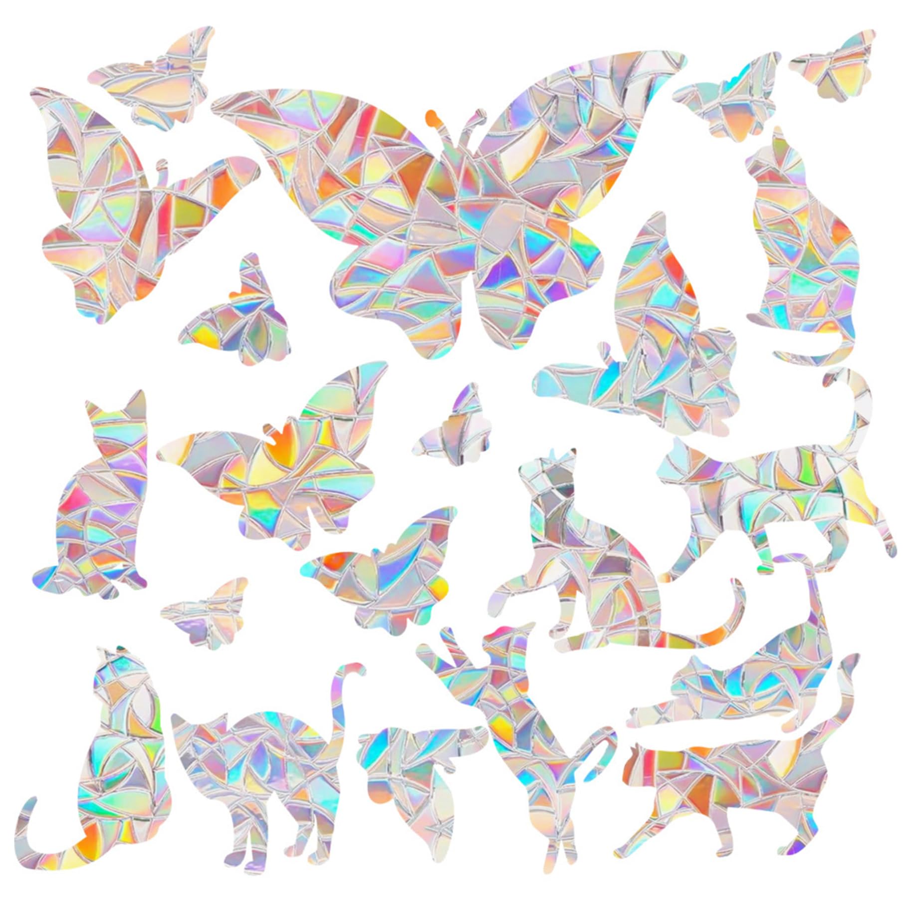 Suncatchers Stickers for, Cat Butterfly Window Clings Flowers Shiny Rainbow Prism Anti-Collision Decals for Bird Strikes, Suncatchers Sticker