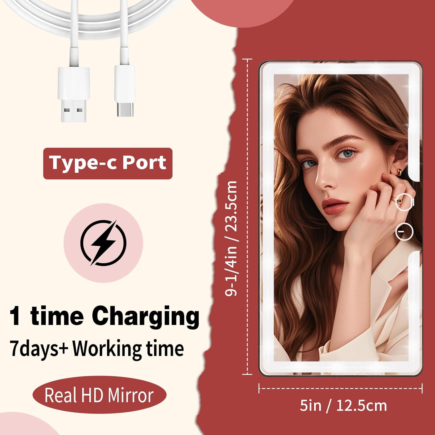 Car Vanity Mirror with Lights LED Visor Mirror for Car Rechargeable Touch Screen Mirror for Car Visor 3 Lighting Modes Travel Makeup Mirror Car Accessories for Women (2-PACK)