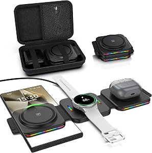 Wireless Charger for Samsung Charging Station for Samsung Galaxy S24 Ultra/Galaxy Bud, Foldable 3 in 1 Wireless Charging Station, Travel Charger for Galaxy Watch Ultra/7/6/5Pro