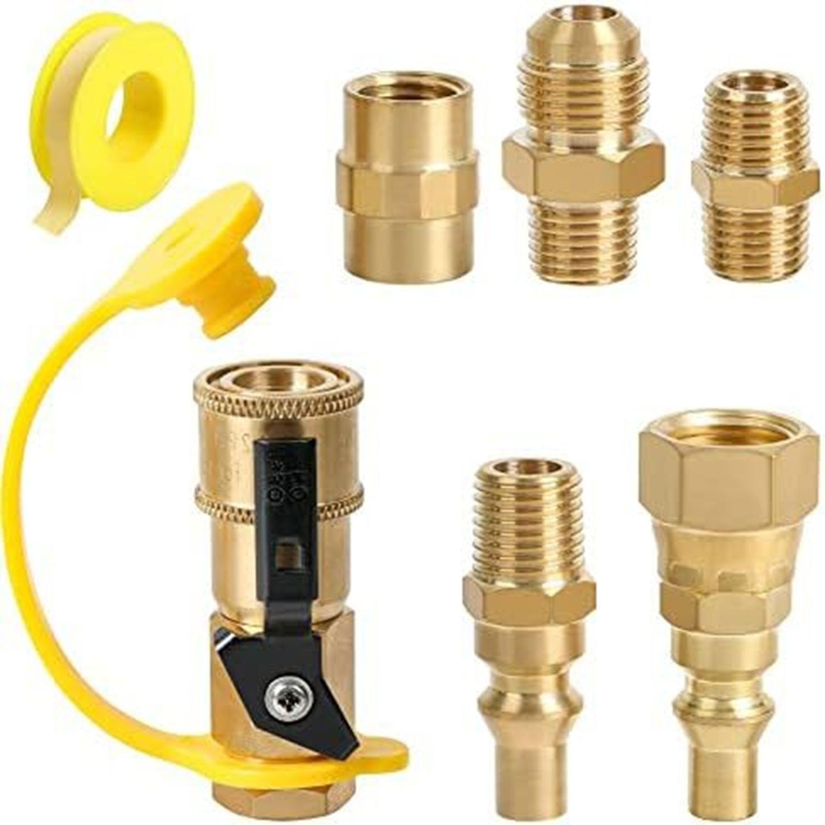 Hndhbfgrt As Shown Shut Off Valve Kit For Hook Rv Hose Line 7 Pcs Propane Quick Connect Adapter,1/4" Npt Quick Connect Disconnect Adapter Shutoff