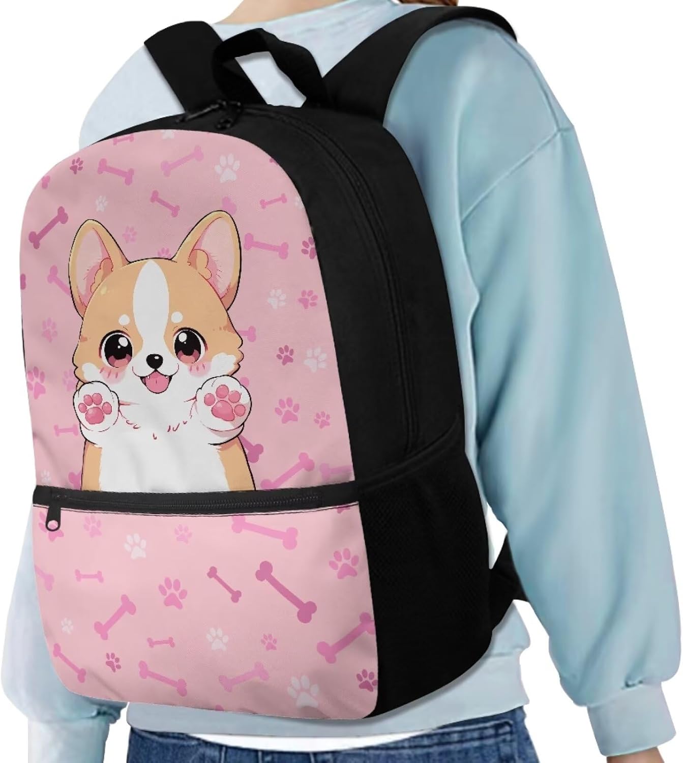 POLERO Cartoon Corgi Print Backpack for Kids Kindergarten School Bookbags Preschool Daypack