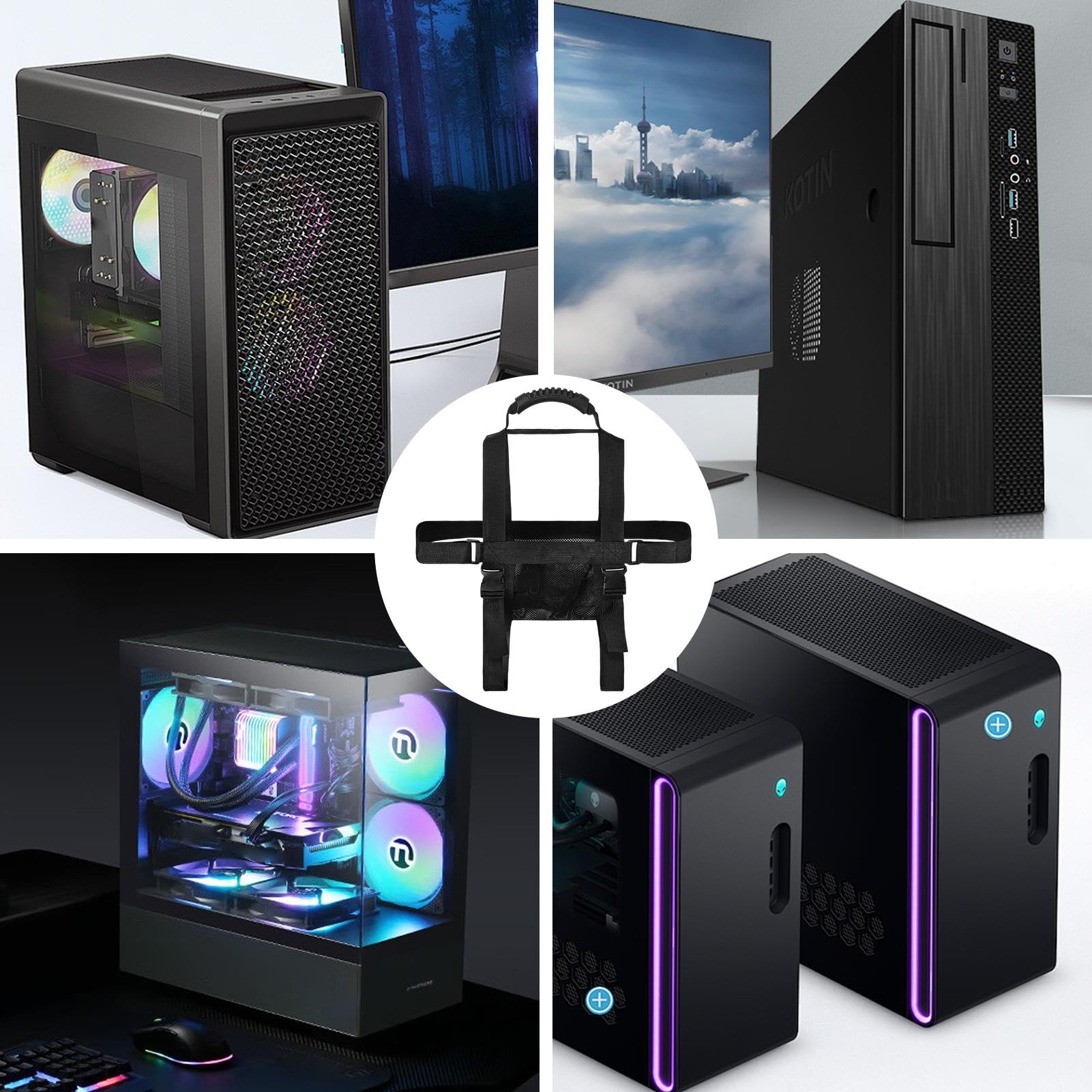 Arnés de soporte para torre de computadora de escritorio Correas para transportar PC