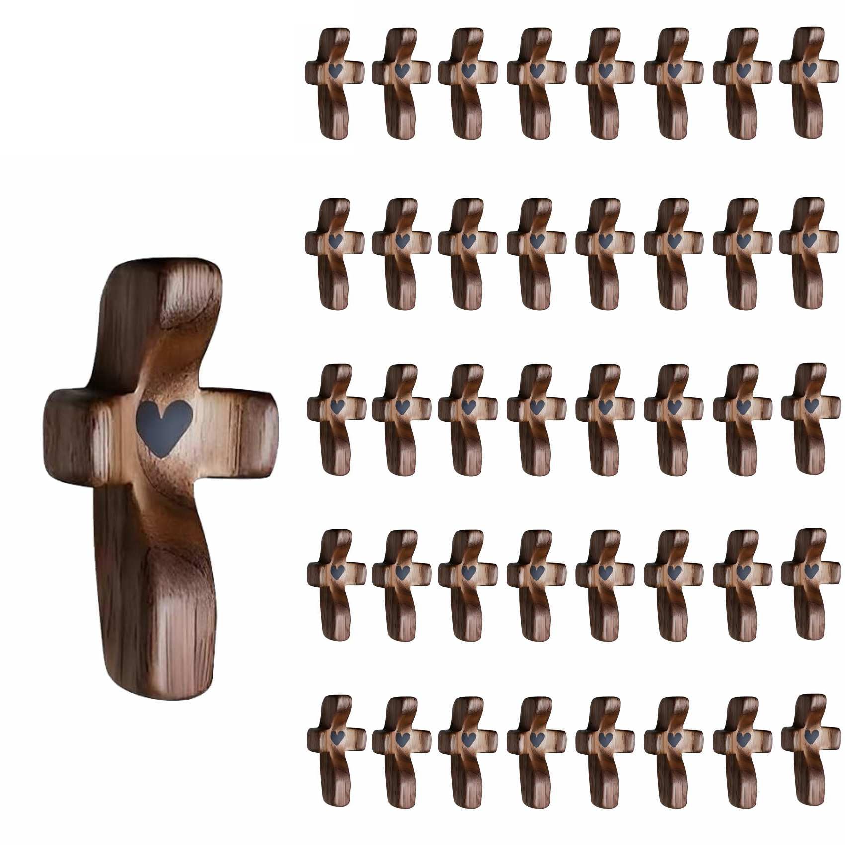 Yookin Wooden Hand Held Pocket Crosses Bulk 40 Pack Small Prayer Cross