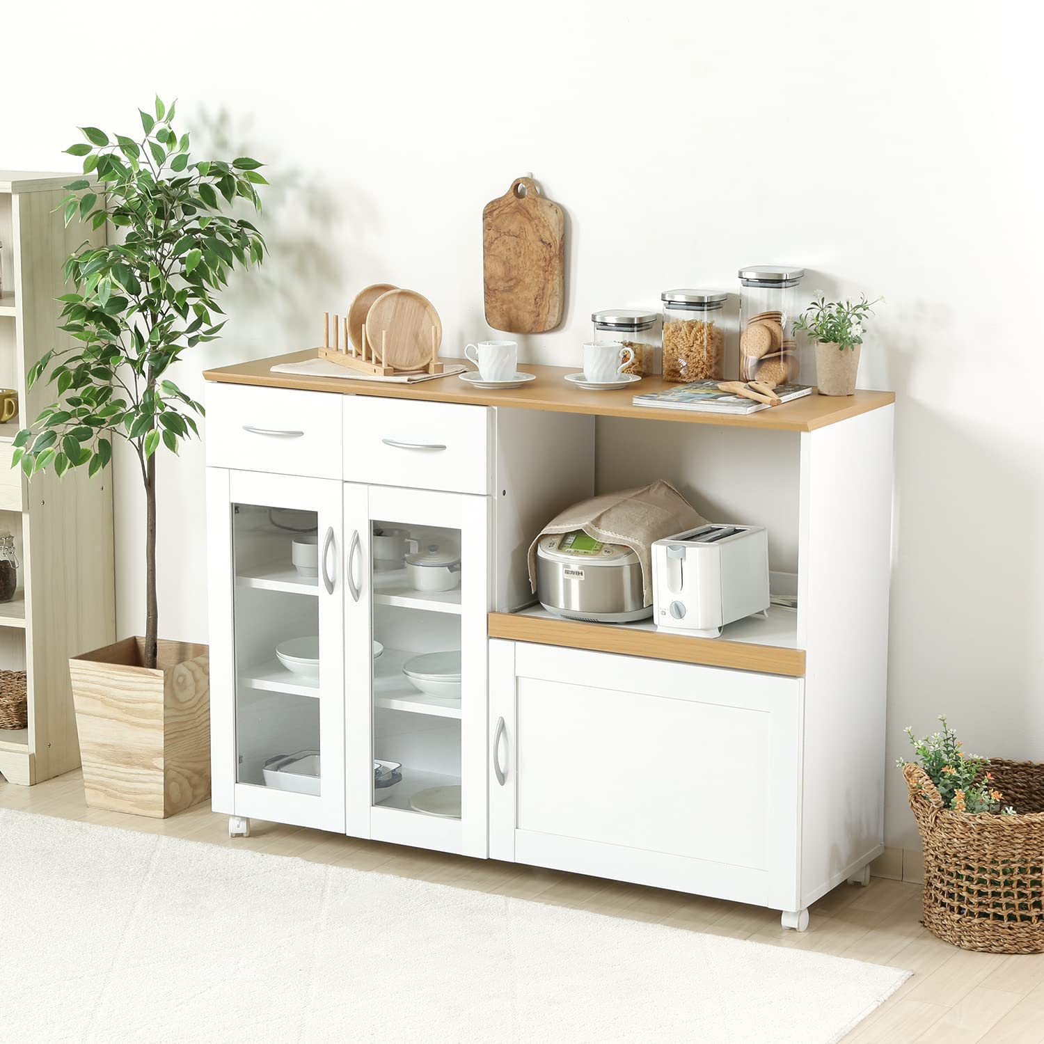 Amazon｜不二貿易 キッチン収納 食器棚 幅119.6×奥行39.5×高さ89cm