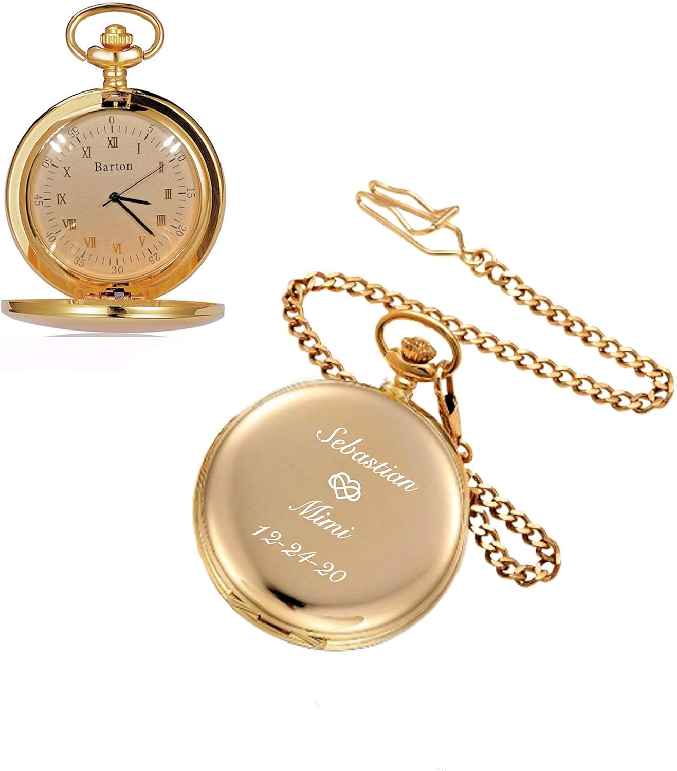 Personalized Gold Plated Pocket Watch Custom Engraved Free - Classic Timepiece with Gift Box - Custom Gift for Men, Free Engraving - Ships from USA