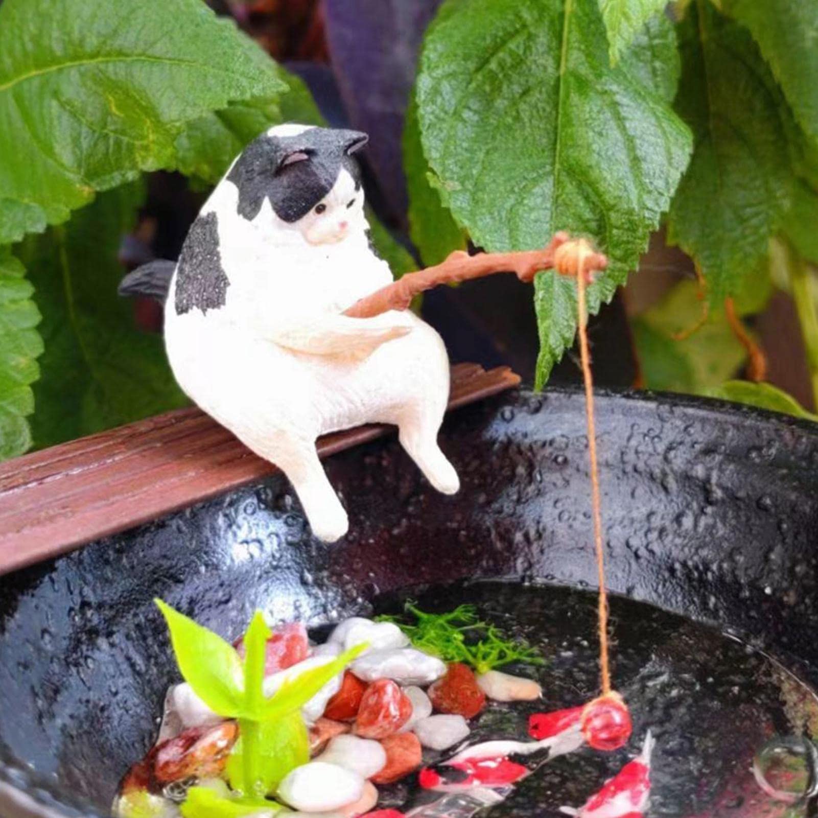 Amazon.co.jp: 猫 動物フィギュア 置き物 釣り猫 装飾品 5点セット 