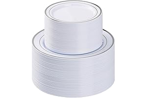 200PCS Exquisite Silver Plastic Plates Set for Your Momentous Wedding