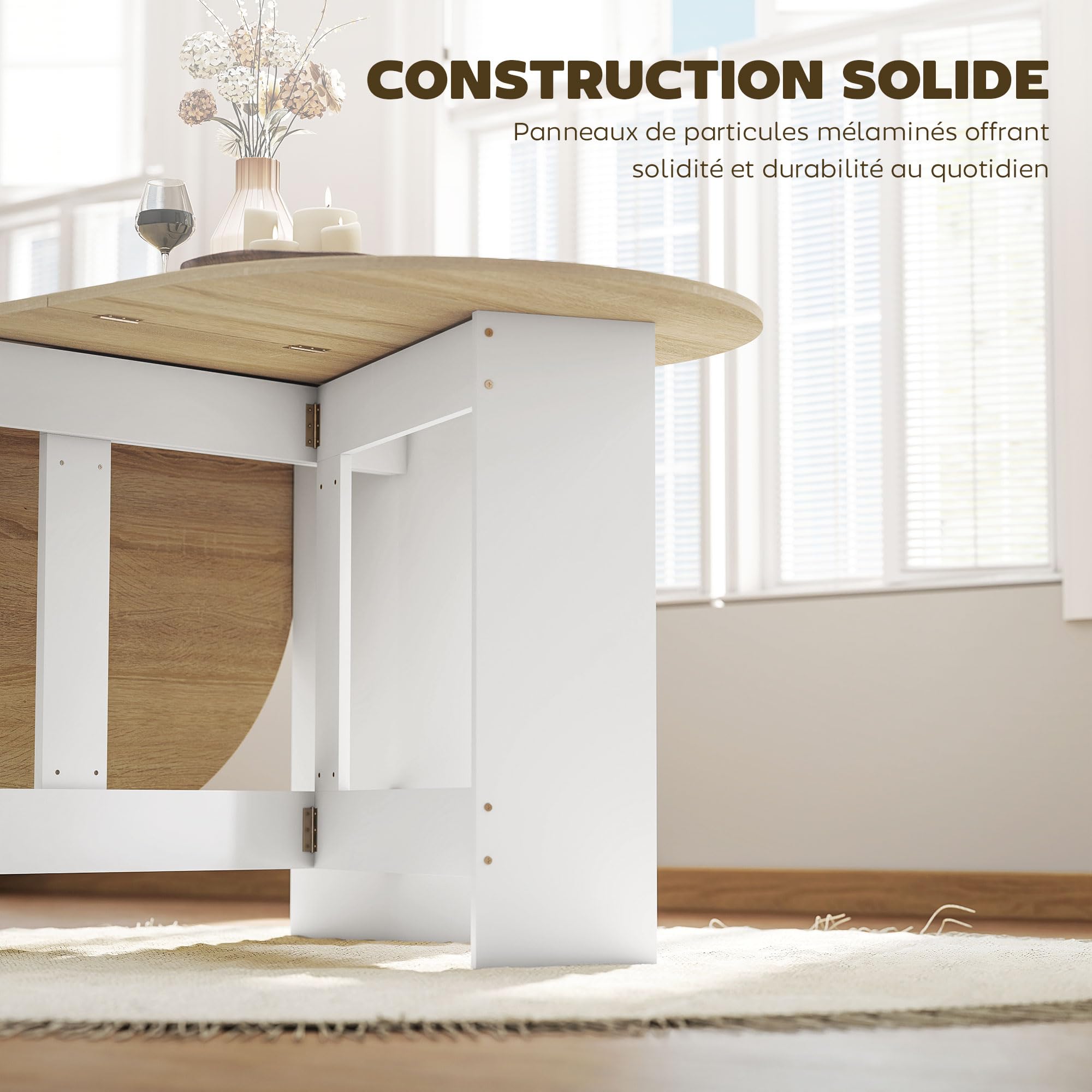 HOMCOM Tavolo da pranzo pieghevole fino a 6 persone in legno naturale e bianco | Tavolo pieghevole cucina ovale per piccoli spazi, sala da pranzo