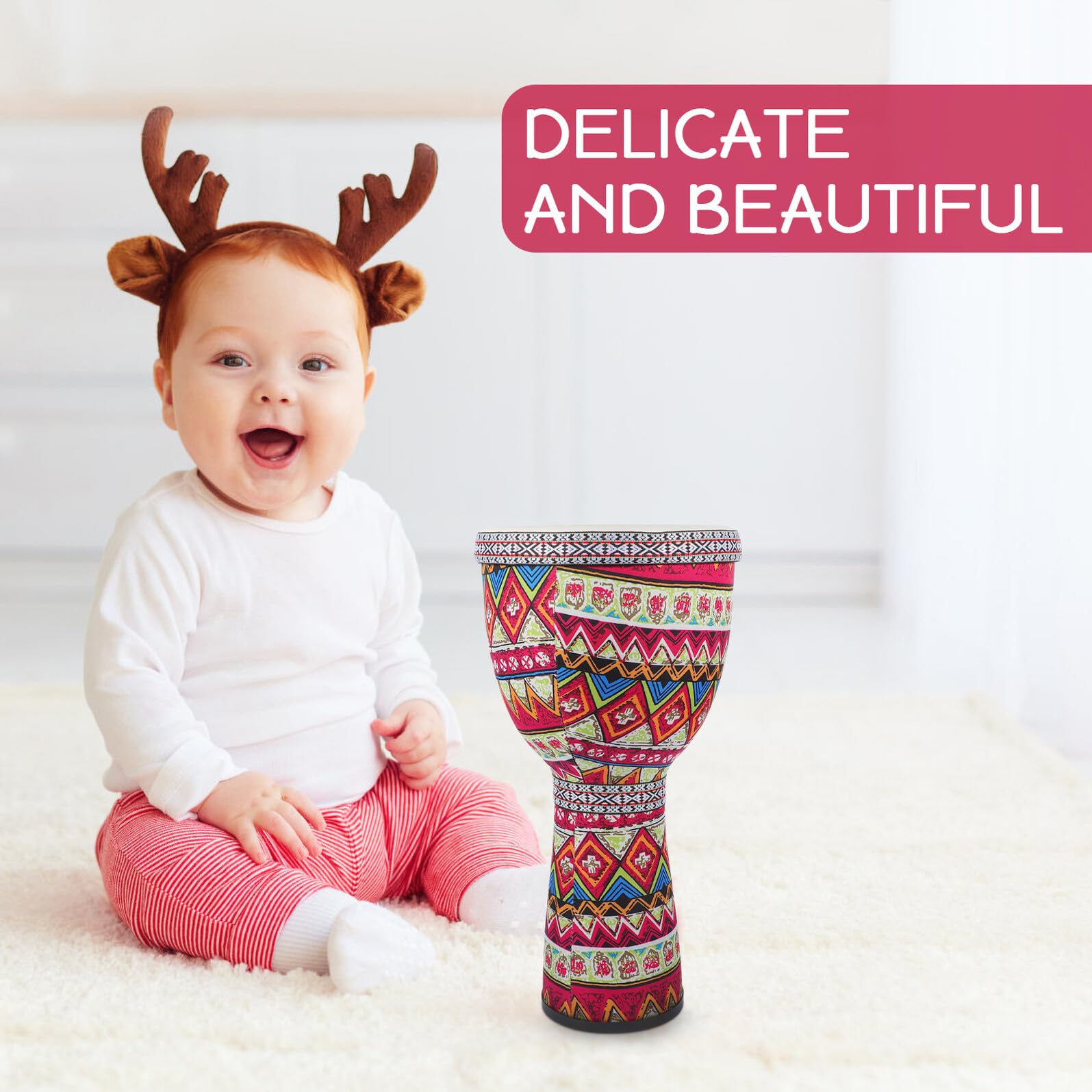 Toyvian Tamburo Djembe in Abs Leggero Fondo Piatto Strumento a Percussione Portatile e Design Tradizionale Dipinto a Mano e Gioco Educativo per Bambini per Principianti