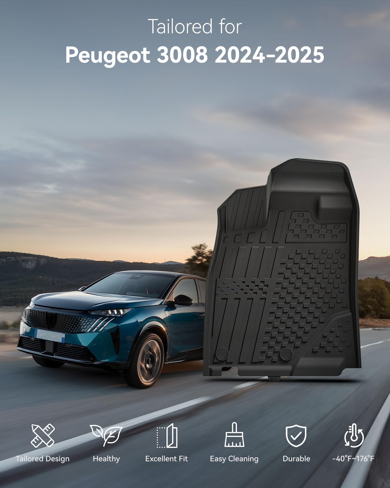 3W Dywaniki Samochodowe i Mata Bagażnika dla Peugeot 3008 2024-2025 (nie dla EV) – Mata Bagażnika Odporna na Psy, z Materiału Thorex™, Dla Wszystkich Warunków Pogodowych, Antypoślizgowe, Wodoodporne