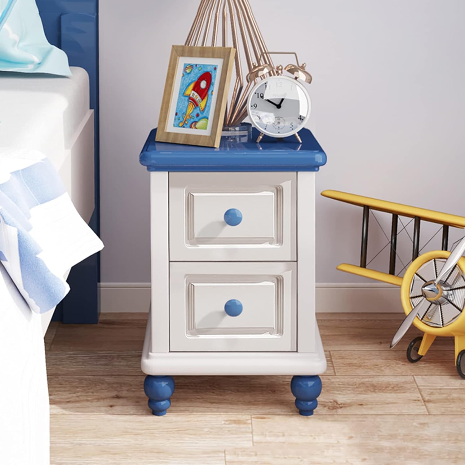 Solid Wood Bedside Table Home Bedroom Simple Mini 2 Drawers Storage Locker with 4 Legs Children's Room Living Room Crevice Storage Cabinet