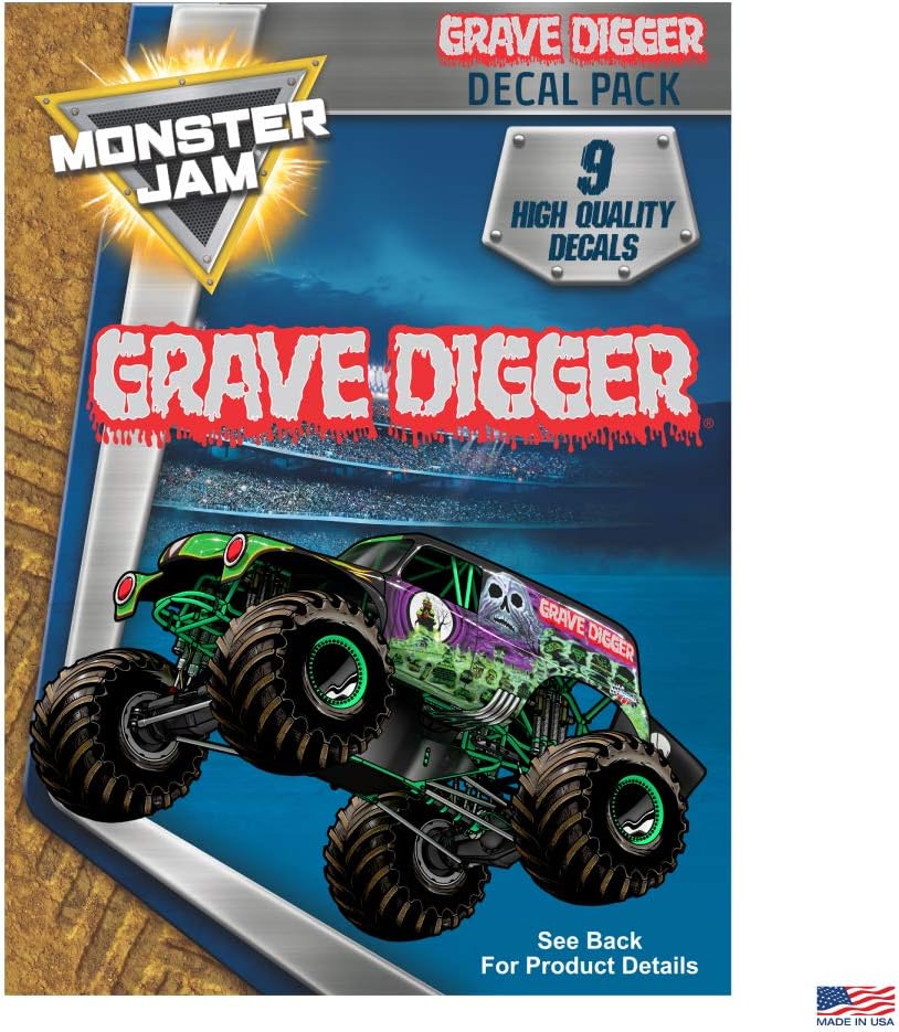 Monster Jam Grave Digger Truck - 9 Piece Licensed Decals Monster Jam Truck Stickers for Kids, Toy Truck Decals are Outdoor Rated All Weather Proof - Easy to Apply to Car Windows and Laptops