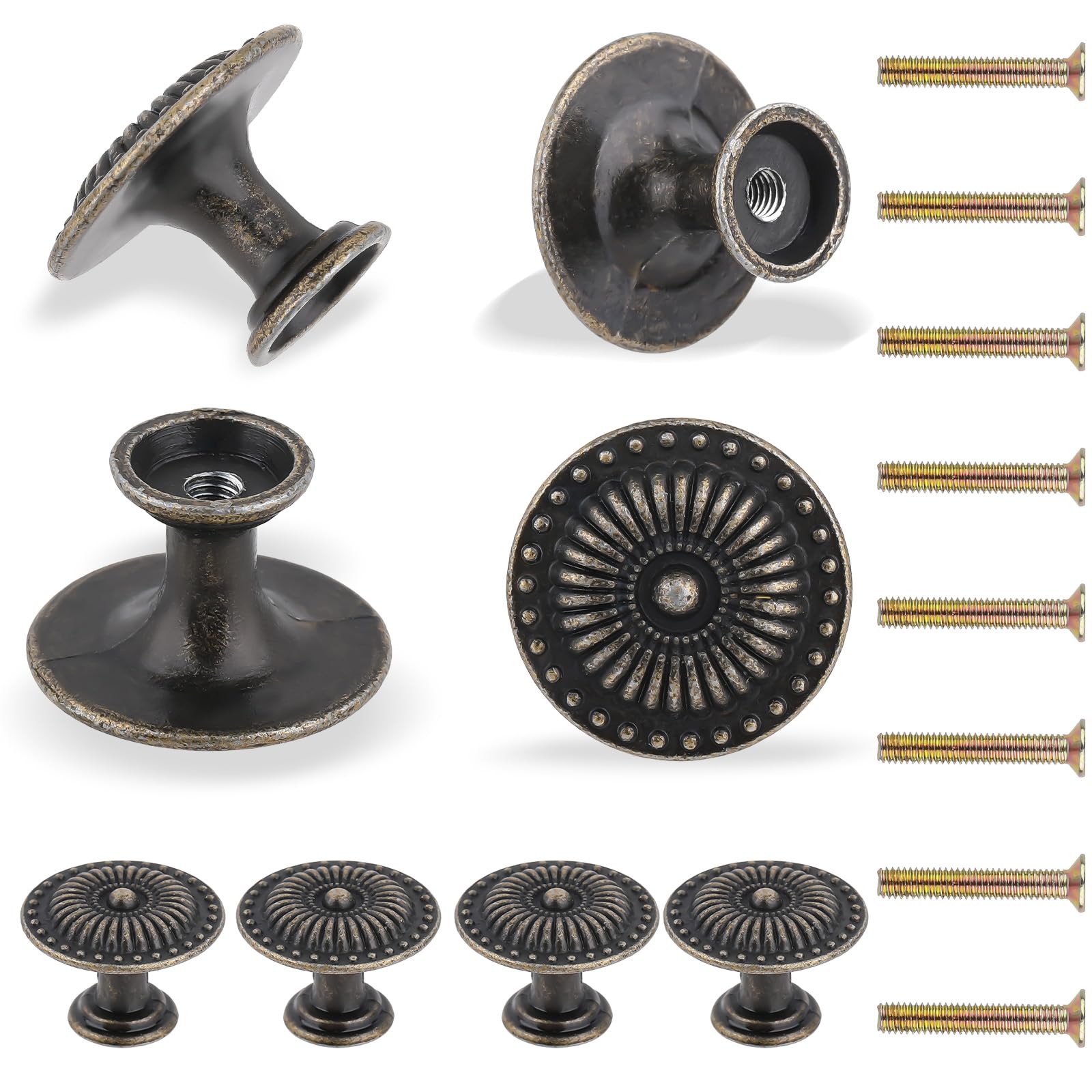 Giantree 8Pcs Antique Brass Cabinet Knobs, Vintage Retro Drawer Knobs ...