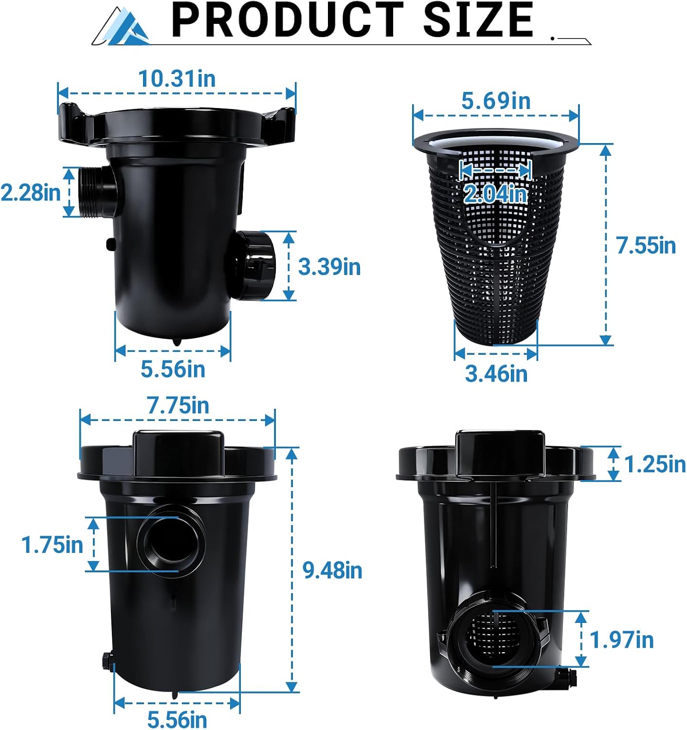 310-6500 Pool Pump Strainer Housing with Lid & Basket Compatible with Waterway Hi-Flo/Hi-Flo II Pumps 310-6500 Pump Housing Designed for Swimming Pool and Spa Pumps