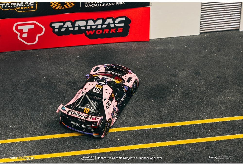 Diecast Model Car Compatible for Tarmac Works 1:64 Audi R8 LMS GT3 evo II Kuromi Macau GT Cup FIA GT World Cup 2024, with Trading Cards T64-043-24MGP10