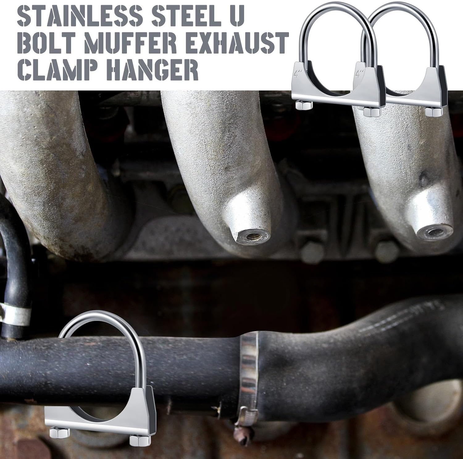 4 Pcs 4" Exhaust Clamp Heavy Duty U-bolt Exhaust Clamp - Saddle Design Muffler Pipe Connector, Tip Hook Clip, Galvanized Iron, Fits 4" Od Pipes