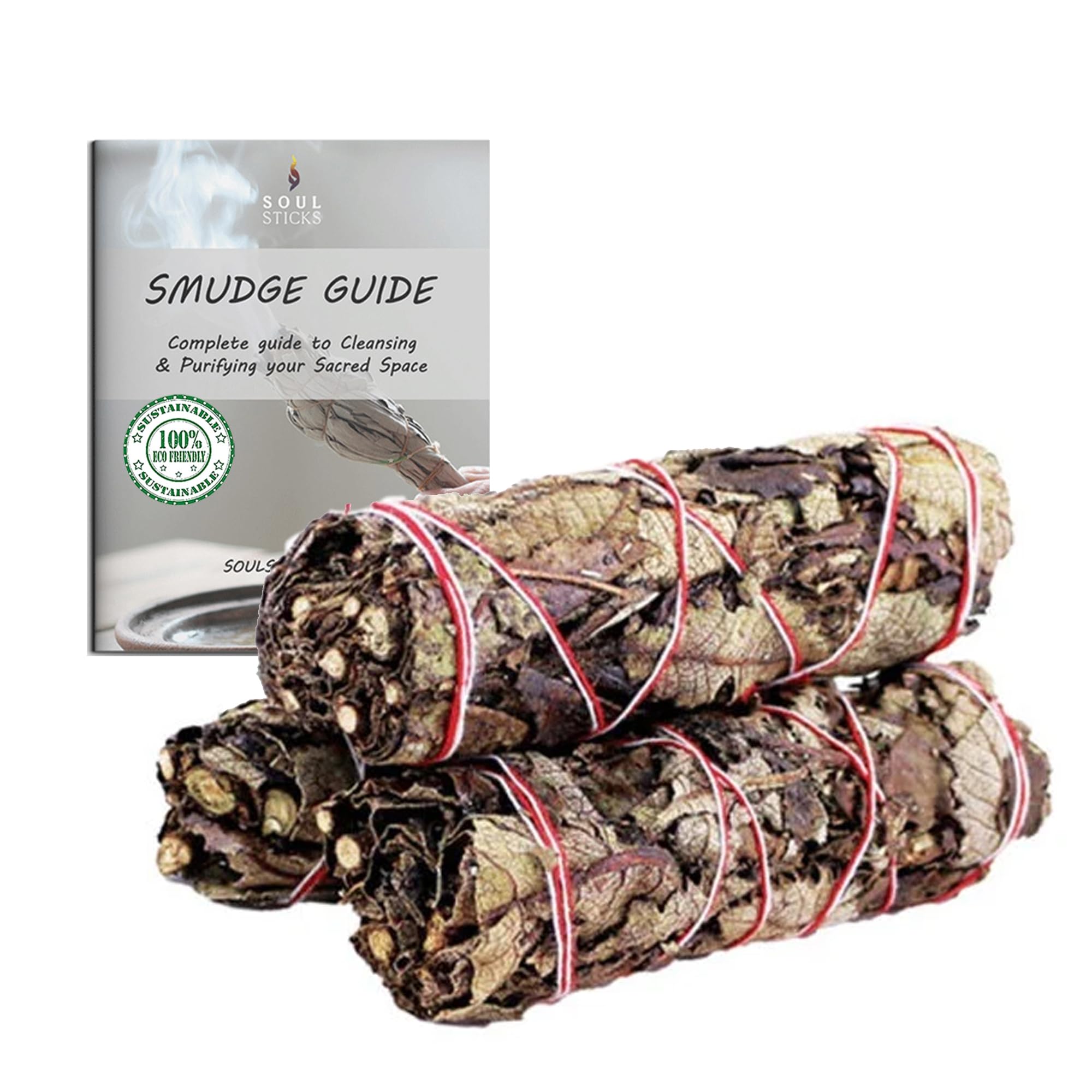 Ancient Veda 4 Inch Black Sage Sticks with Starter Guide, Floral Home Sage Organic for House Cleansing, Big Smudge Stick Bundle to Get Rid of Evil Spirits, House Blessing 3 Pack