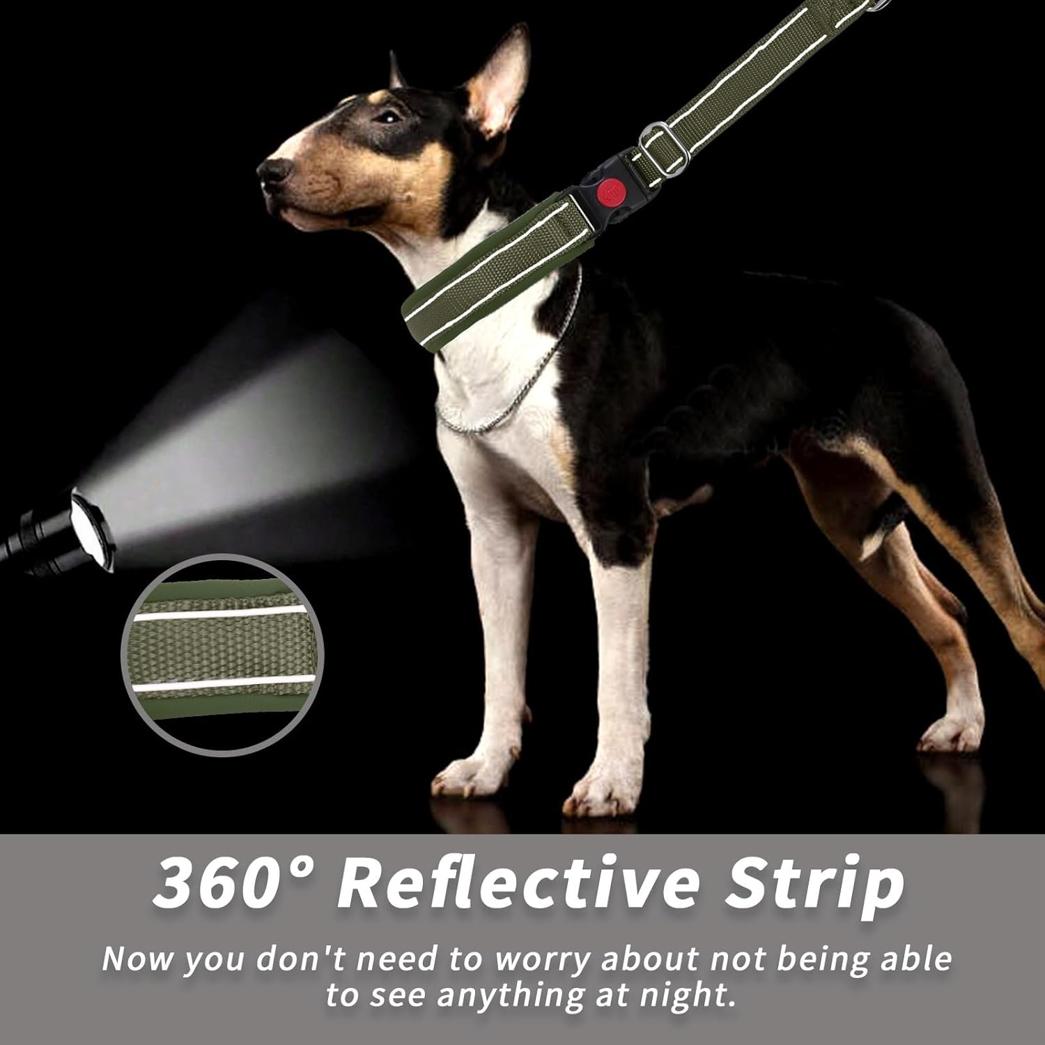 Martingale No Pull Dog Collar for Large Medium Small Dogs, Heavy Duty Nylon Reflective Adjustable Anti Pull Slip Collar with Buckle for Training Walking M Army Green