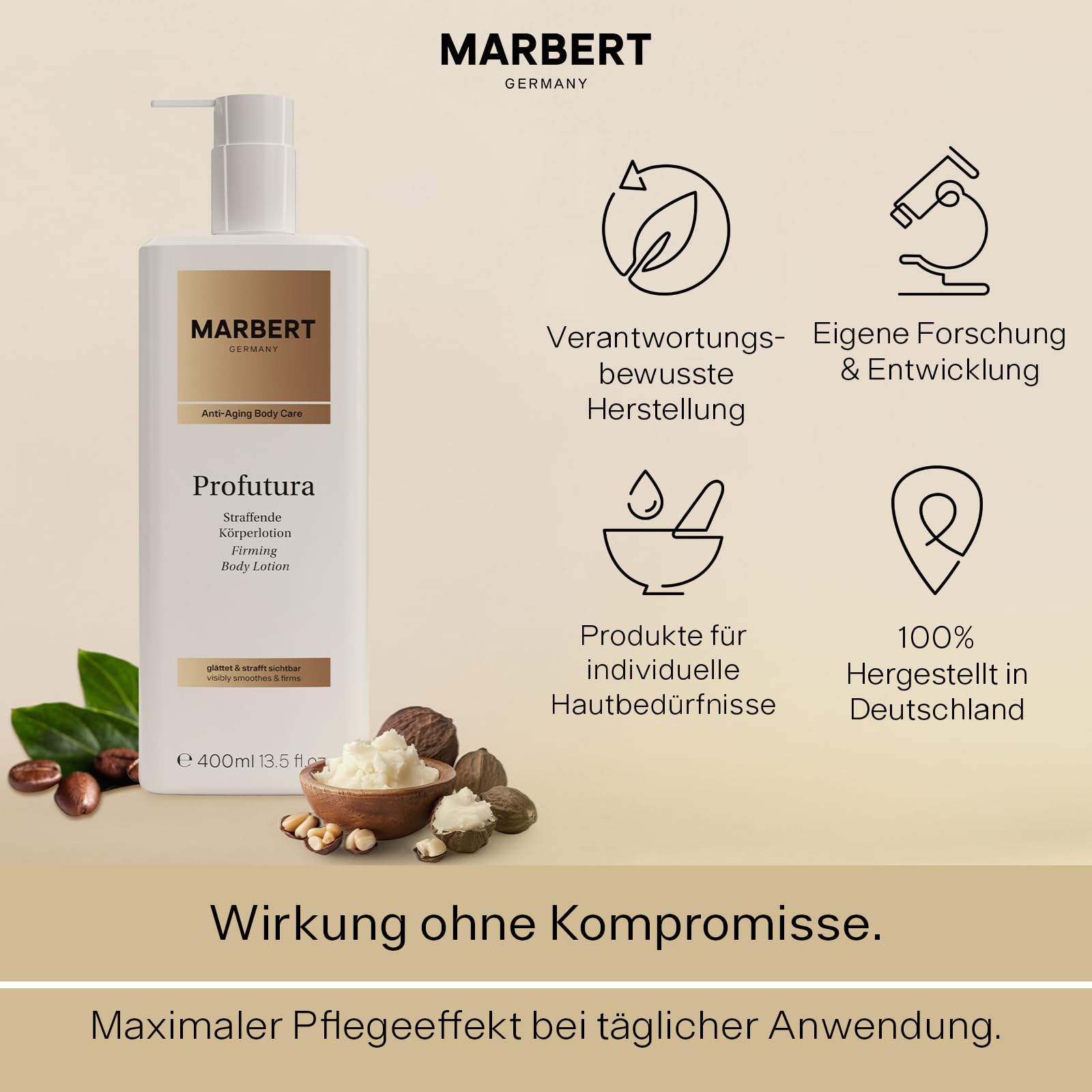 Marbert Profutura Körperlotion 4 x 400 ml – Straffende Pflege mit Koffein & Vitamin B3 – Für glattere, geschmeidige Haut & ein gepflegtes Hautgefühl
