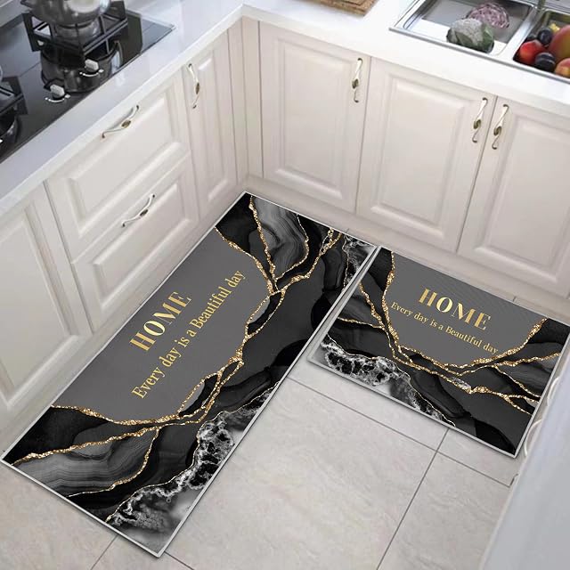 JEFFEL Kitchen Mat Sets Non-slip Durable Kitchen Floor Rug, 2 Pieces Washable Kitchen Mats runner rugs For Kitchen,Laundry,Bedroom (F, 43x75+43x150cm)