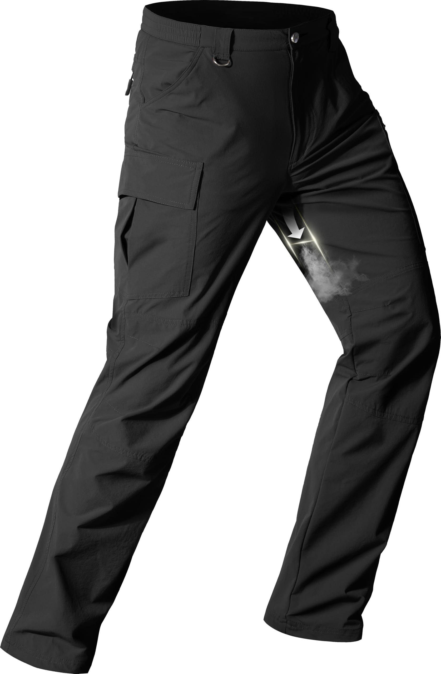 ZKRYOVEX Men's Hiking Pants Lightweight Quick Dry Stretch Cargo Work Pants | Inner-thigh Vents, with 6 Pockets, Water-Resistant, Breathable, for Hikers, Outdoor, Fishing, Travel & Camping