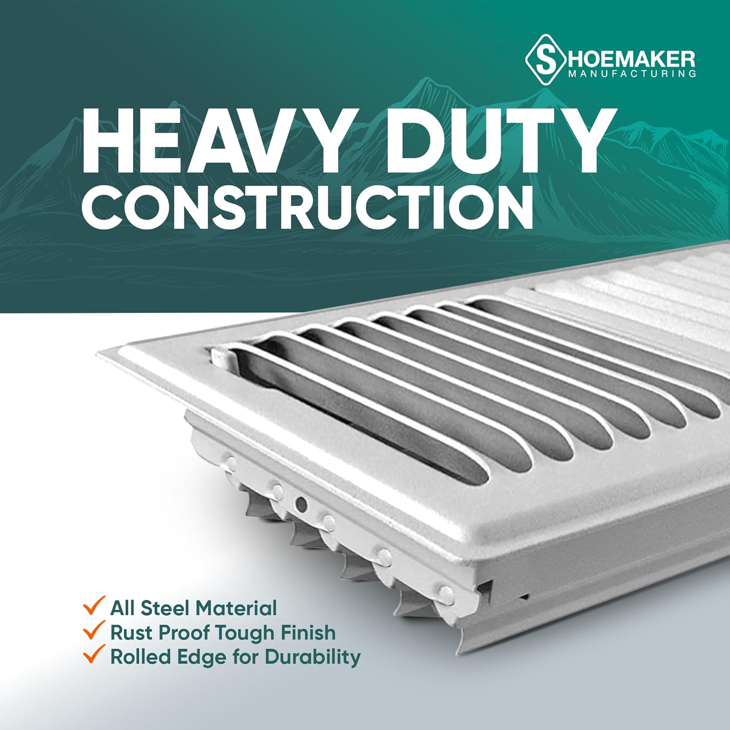 Shoemaker 6x10 Floor Register – Cement Gray Heavy Duty Metal Floor Vent Cover for Home Floors - Premium Forced Air Vent Covers