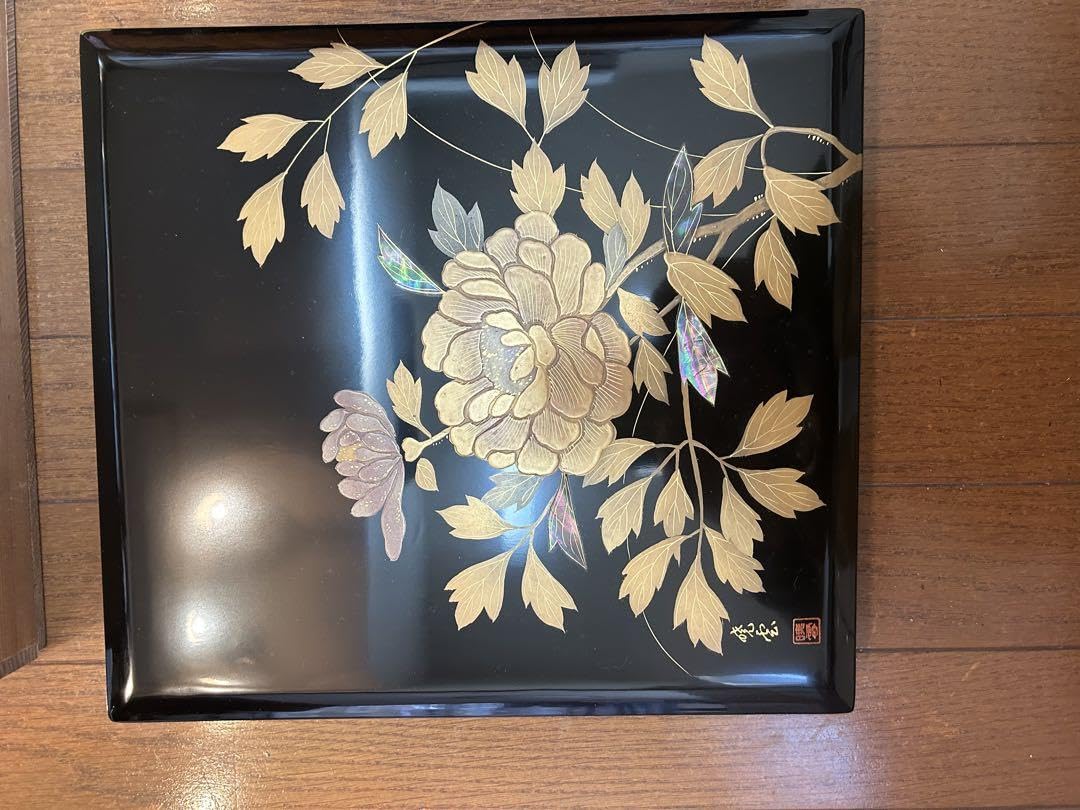 輪島塗 暁雲 茶びつ　本堅地布着 黒真塗 牡丹鈿入金蒔絵 輪島塗 暁雲 茶びつ 本堅地布着 黒真塗 牡丹鈿入金蒔絵