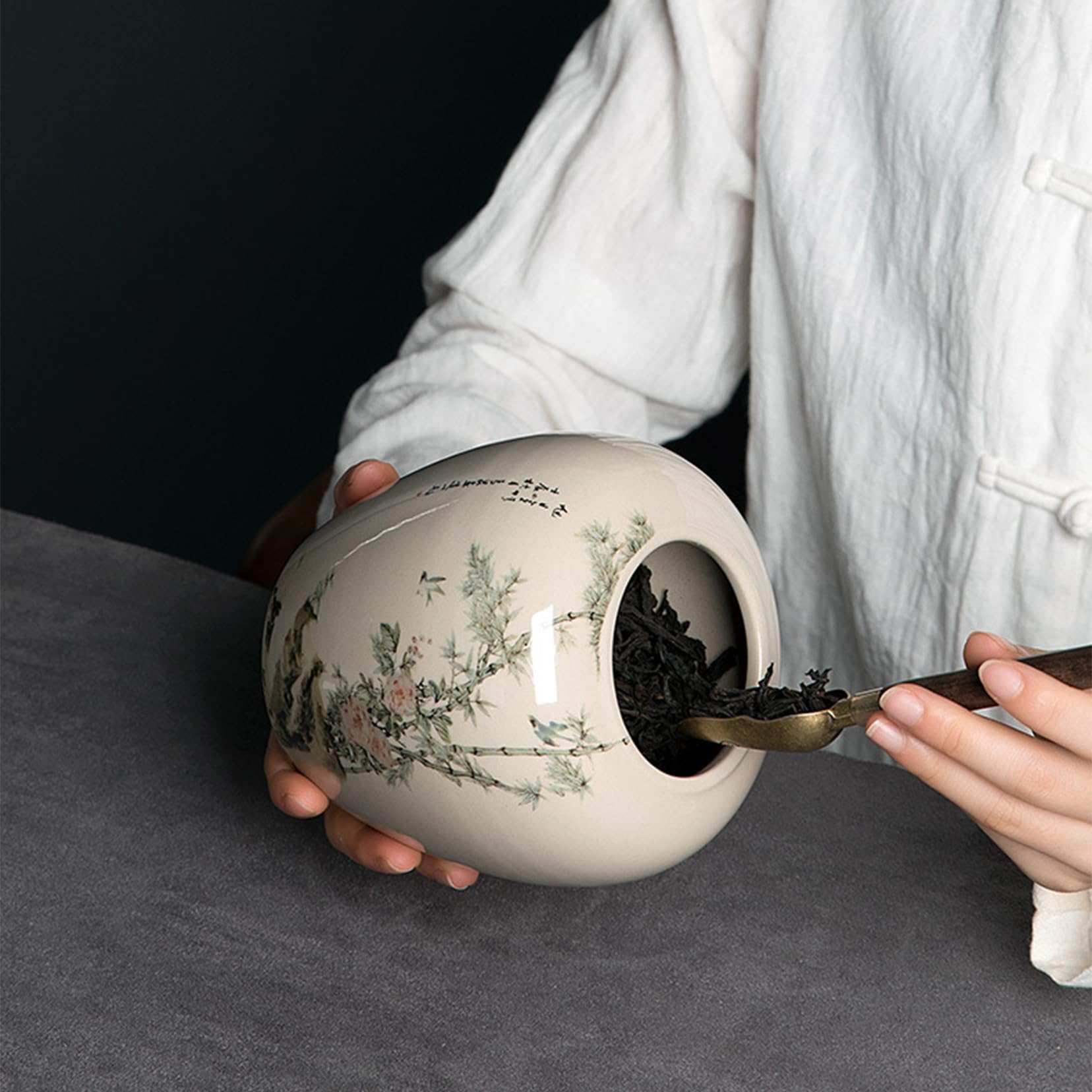 ZALTAS Ceramiczny słoik do przechowywania żywności – kanister na żywność z hermetyczną uszczelką, bambusową pokrywką i drewnianym pudełkiem na prezent, luźna herbata, kawa, orzechy przyprawy