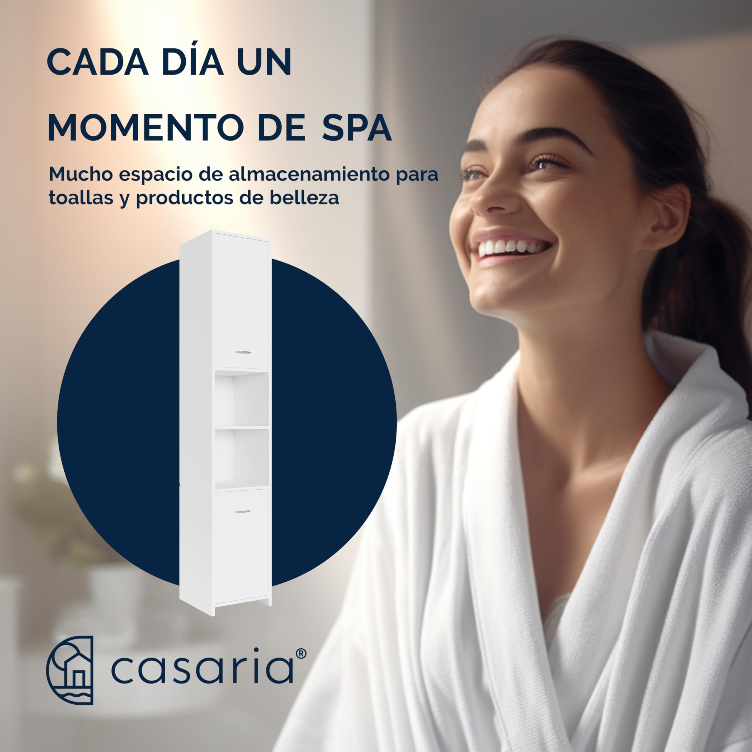 CASARIA® Armario de Baño Alto Estrecho de 180cm, 30 cm Ancho, Mueble, Columna de baño, Estantería Almacenaje, 6 Baldas Ajustables, 2 Puertas, Armarios Multiusos, Fondo 30cm, Blanco