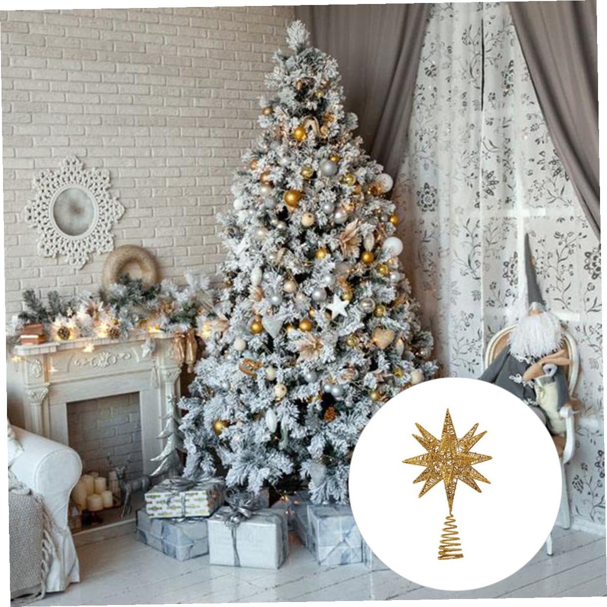 Decoración Estrella de Hierro para Árbol de Navidad Adorno Colgante Dorado para Ventana Accesorio Festivo Resistente y Decorativo para Fiestas y Hogar