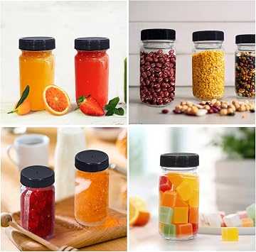 10 Pcs Glass Shot Bottles with Lids, 2oz /60 ml Glass Juice Bottles, Reusable Small glass bottle with Labels Funnel, Mini Bottle with Wide Mouth, Small Jars with Lids for Ginger Juice Milk