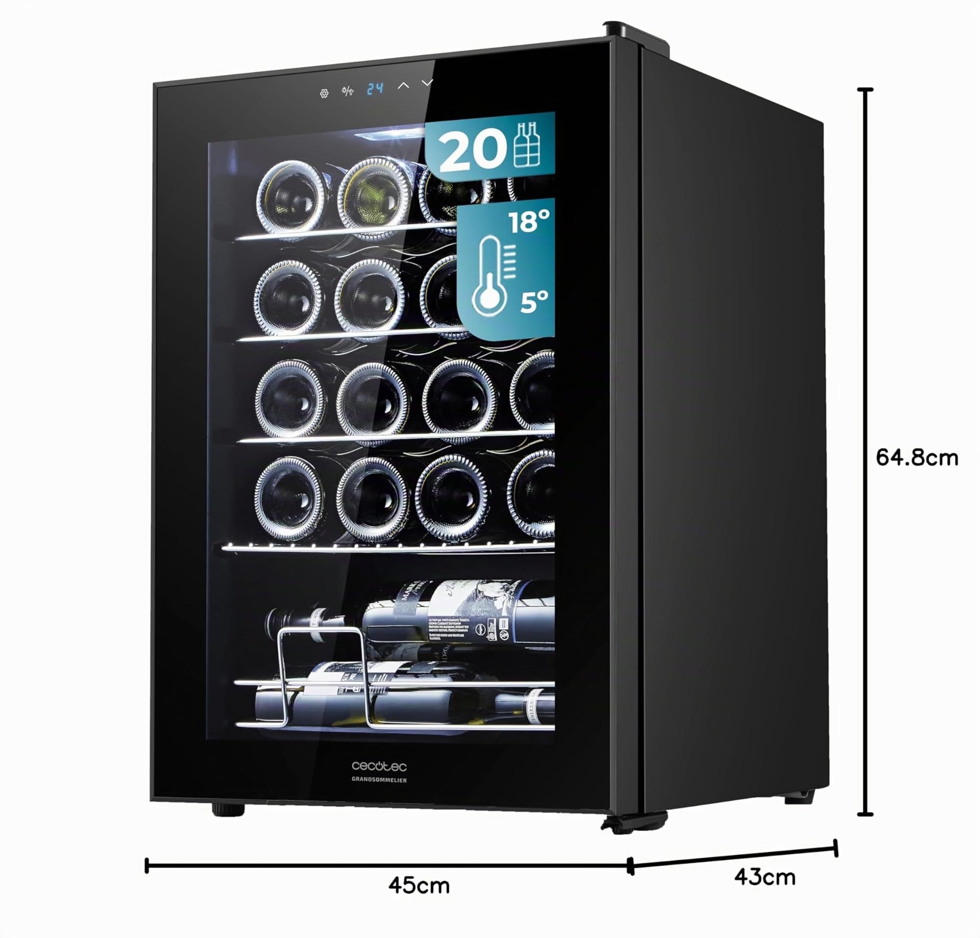 Cecotec Bolero GrandSommelier 2050 Black Getränkekühlschrank 24 Flaschen Kompressor 5-18°C leise vibrationsfrei