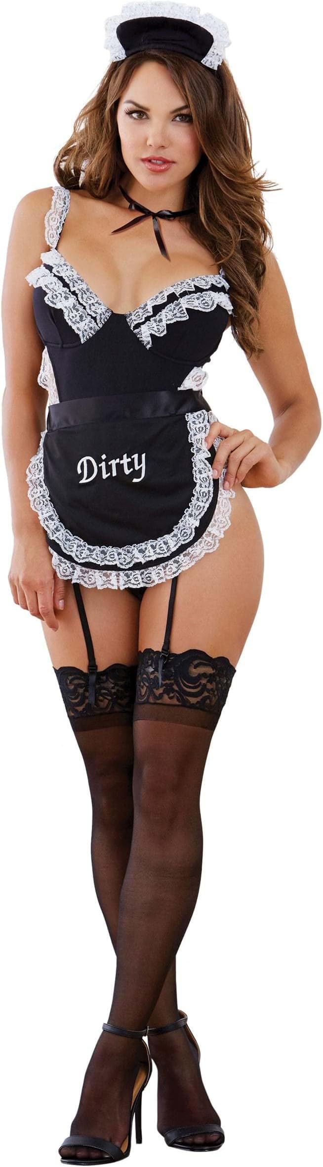 Dreamgirl Women's Sexy Fashion Lingerie, French Maid-Themed Teddy and Apron