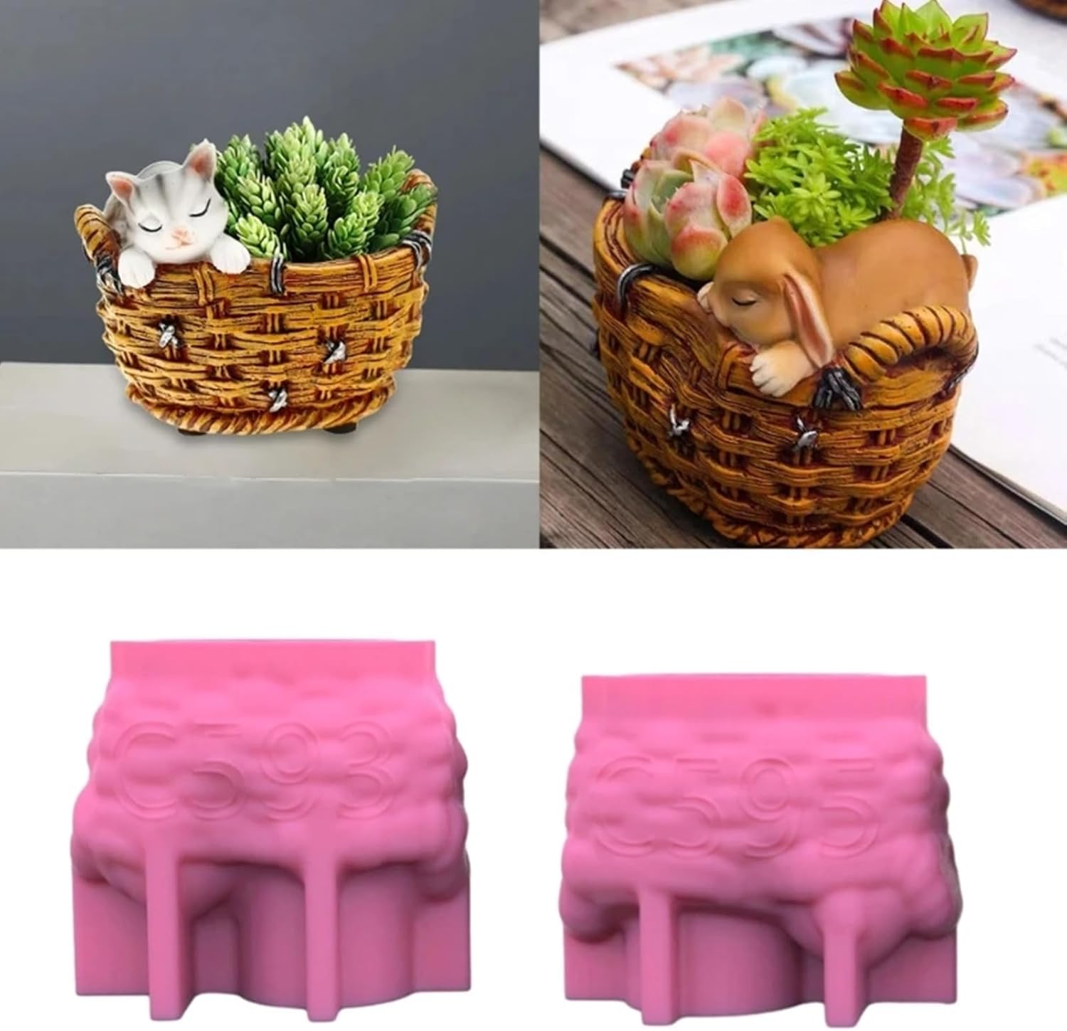 Woven Flower Basket Plaster Flower Pot Silicone Small Animal Figurines Succulent Planter Vase Concrete Mold Storage Box Epoxy Resin Cement Clay Mould