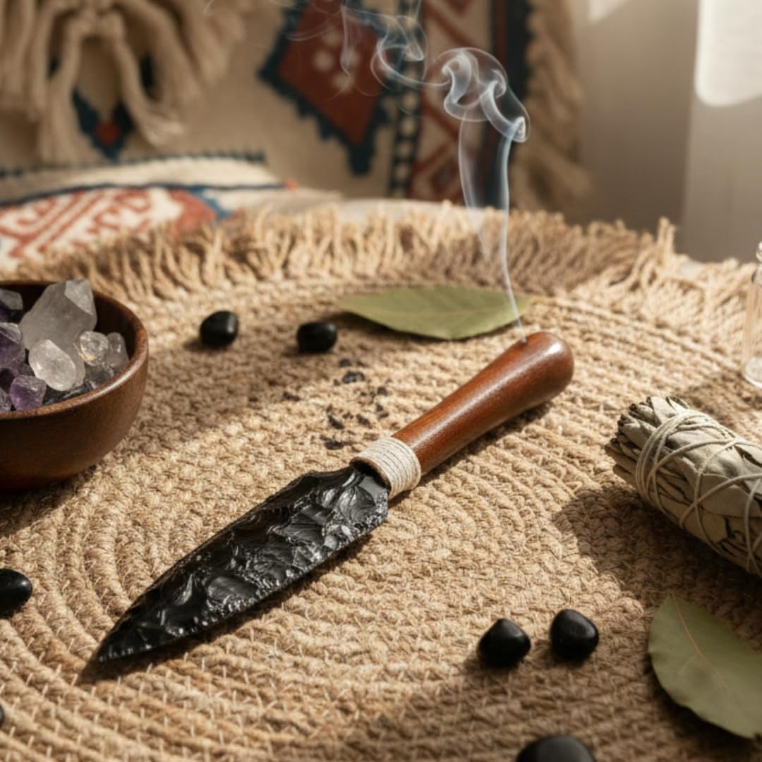 Handmade 10" Black Obsidian Arrowhead Collectible Knife – Spiritual Healing Crystal Dagger for Protection, Meditation Altar Decor, & Rituals – Unique Hand-Knapped Gemstone Gift for Men & Women